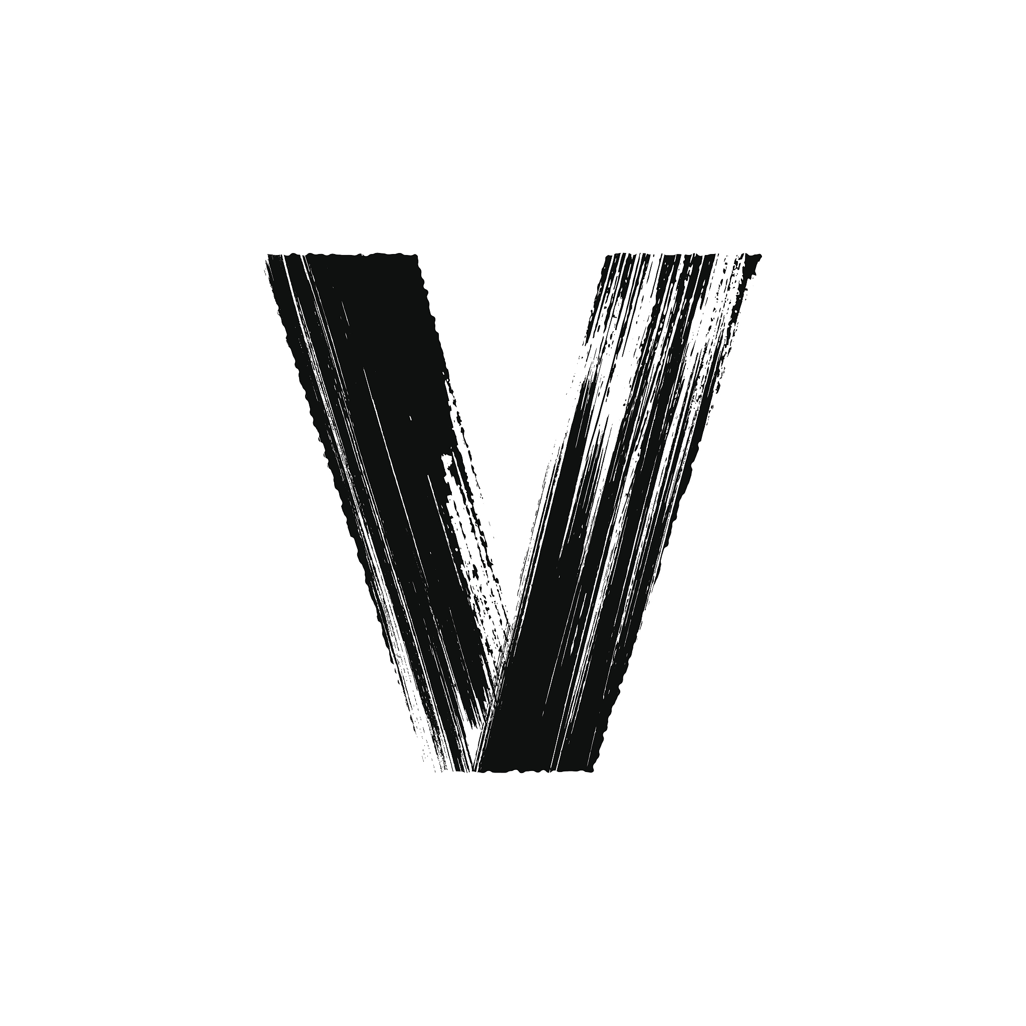 letter v hand drawn with dry brush