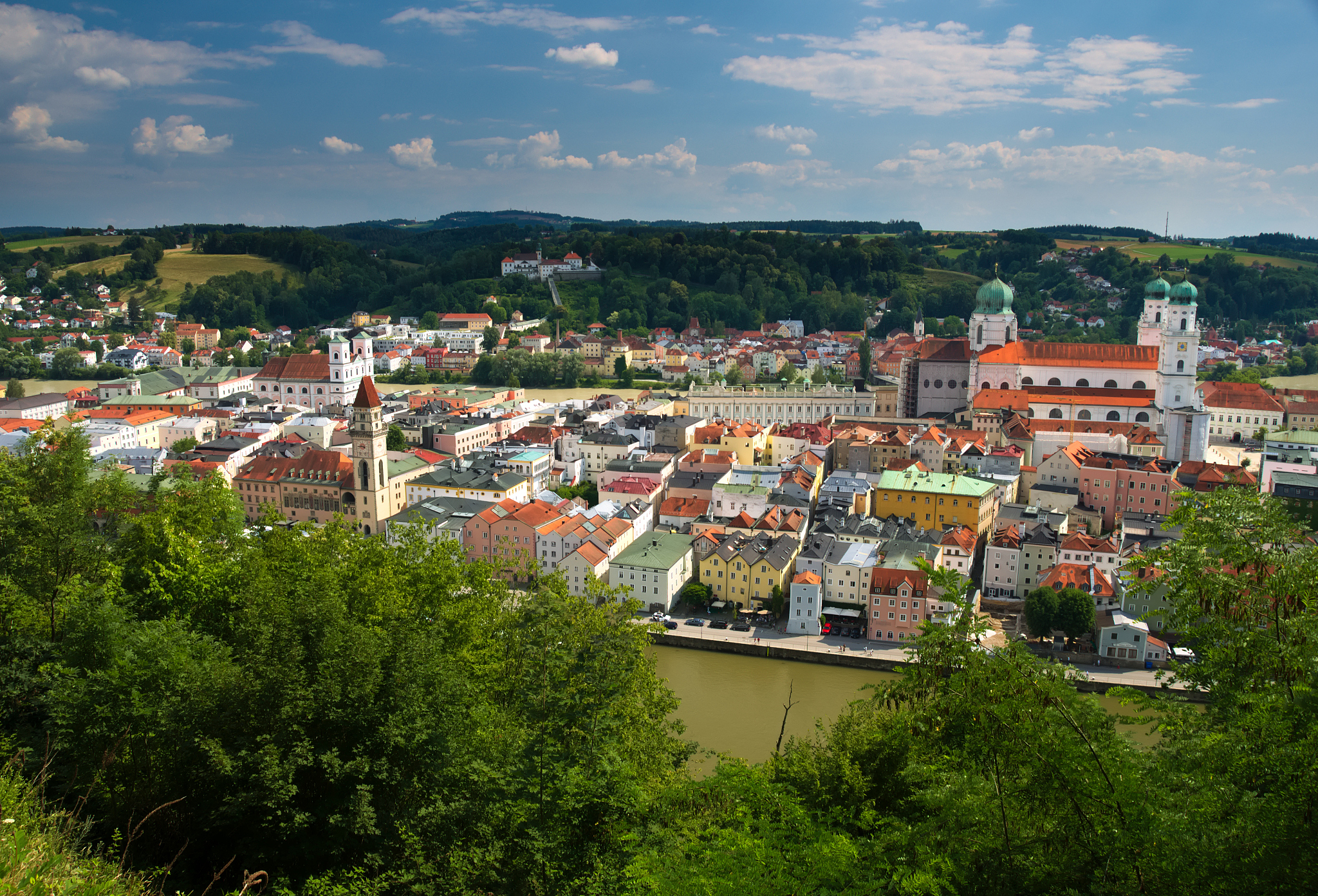 overlooking city center of passau, germany.
