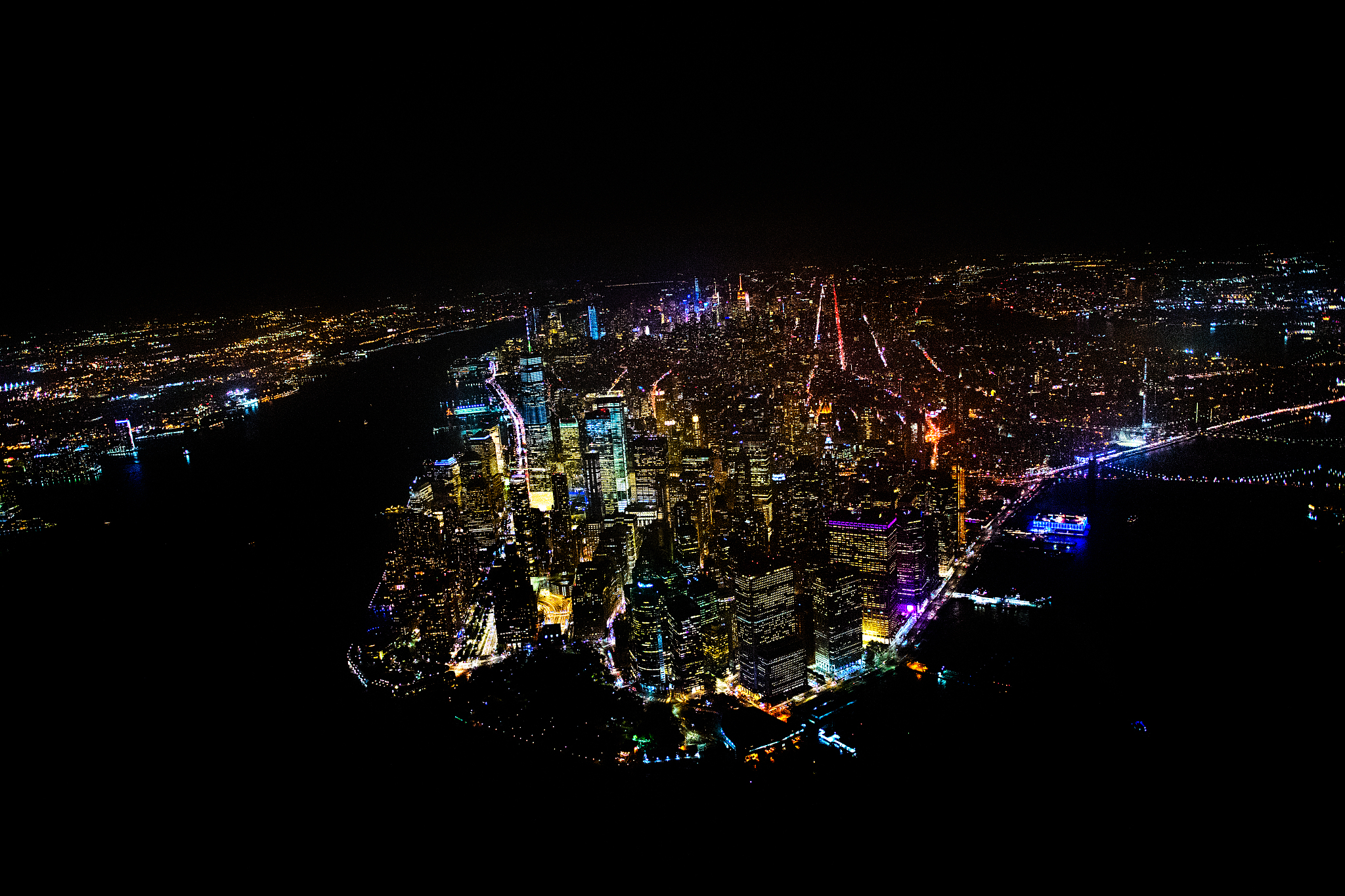 manhattan island with one world trade center as viewed from a he