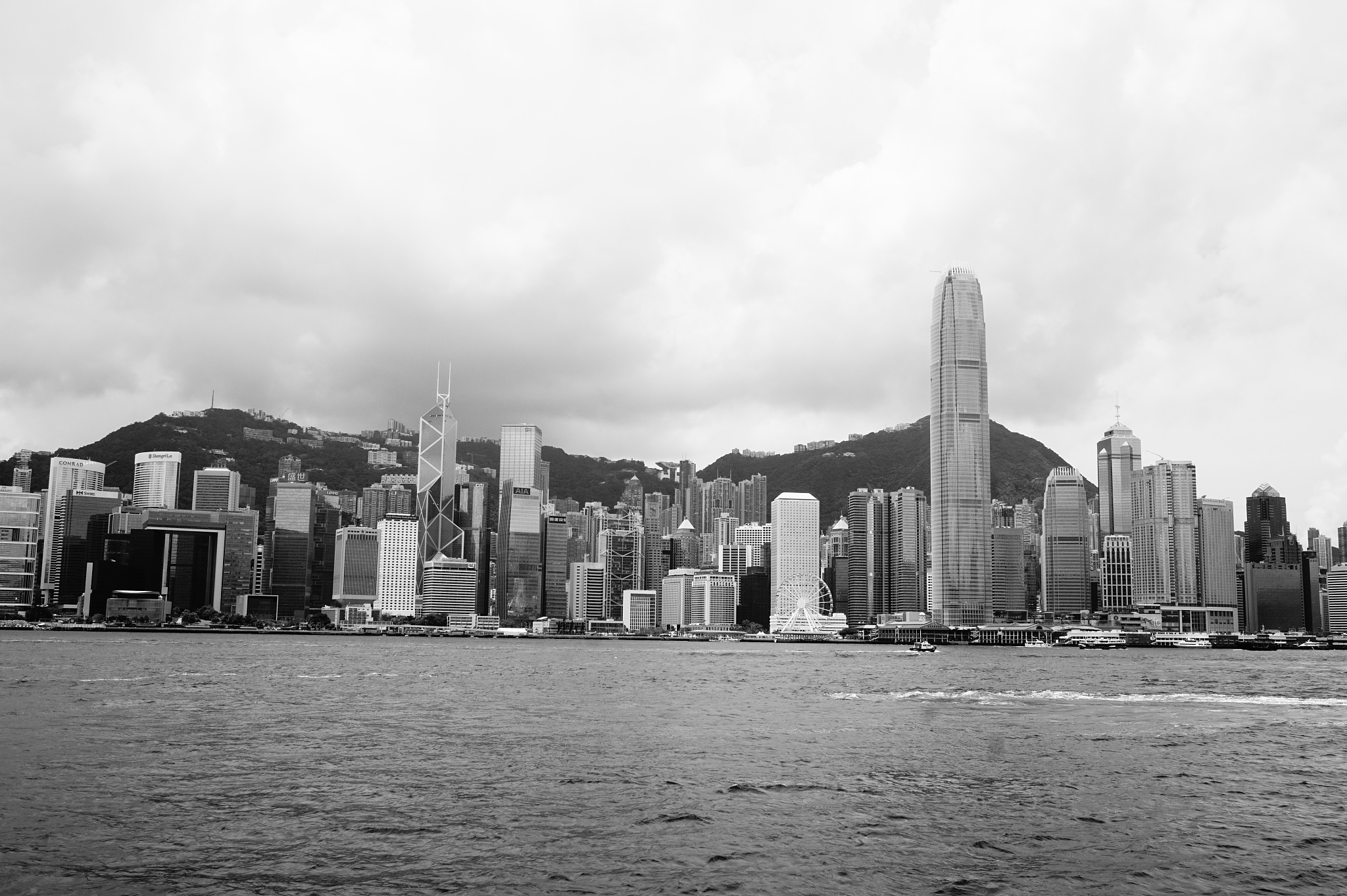 black and white view on urban skyline, hong ong, china