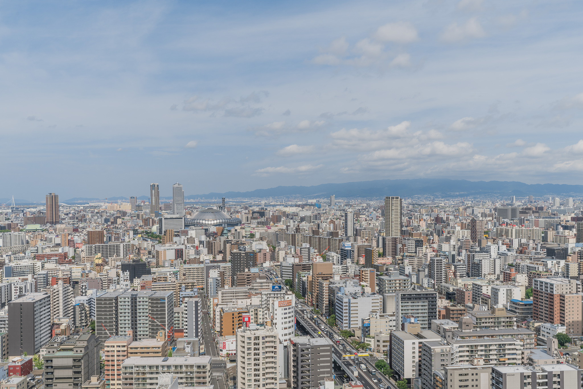 cityscapes of the skyline in osaka, japan