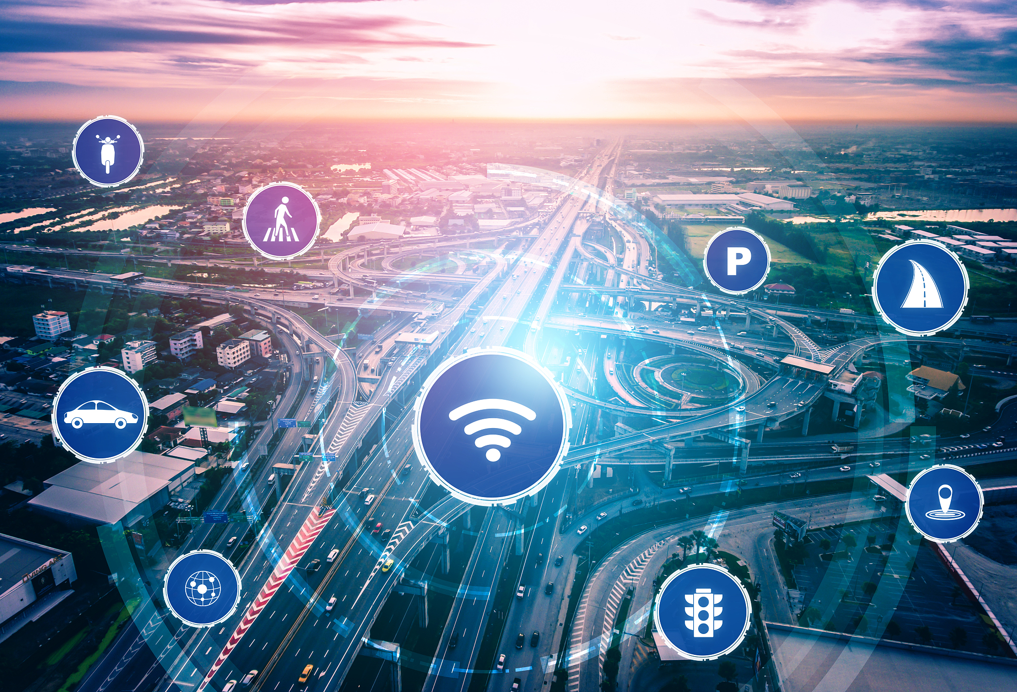 smart transport technology concept for future car traffic on roa