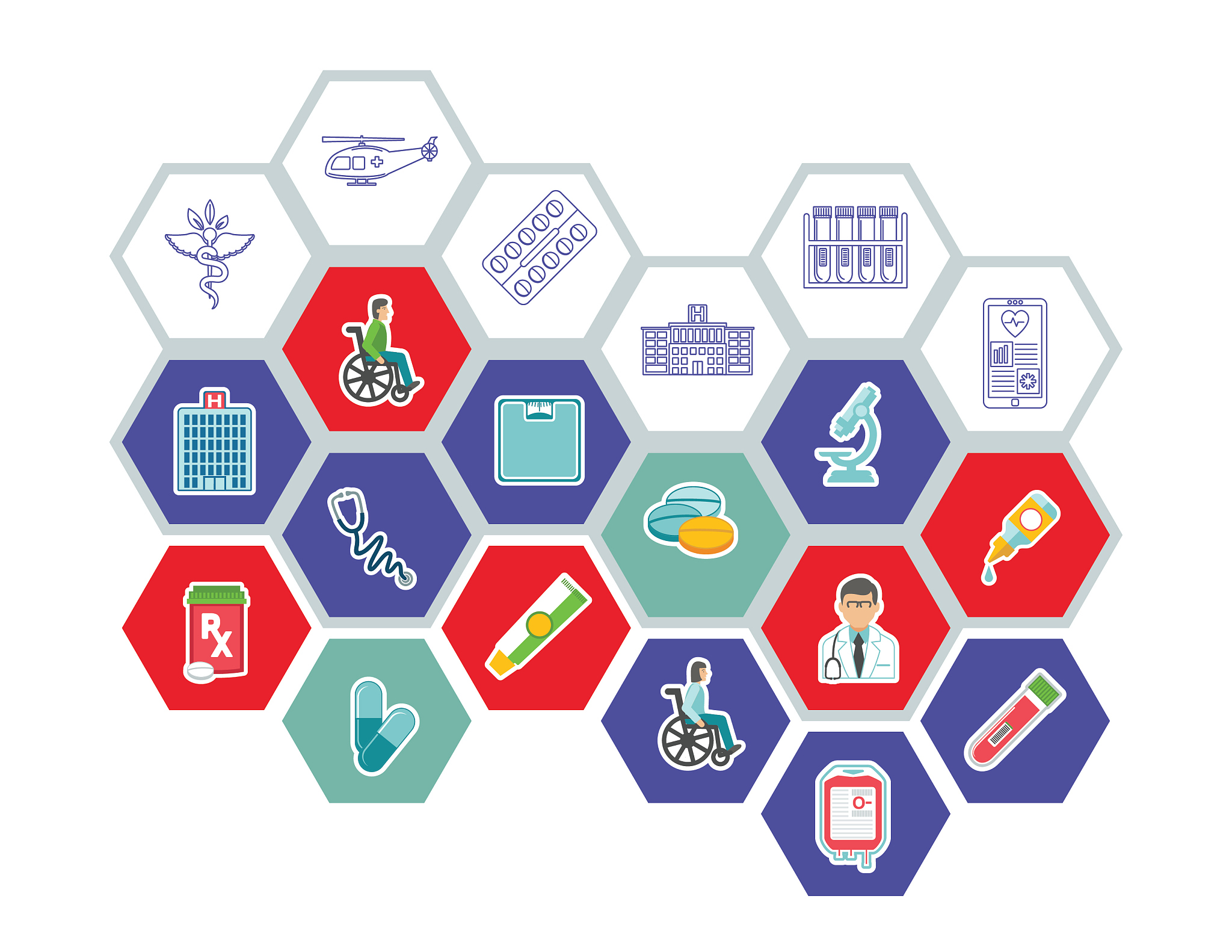 hexagon background with medical and healthcare icons
