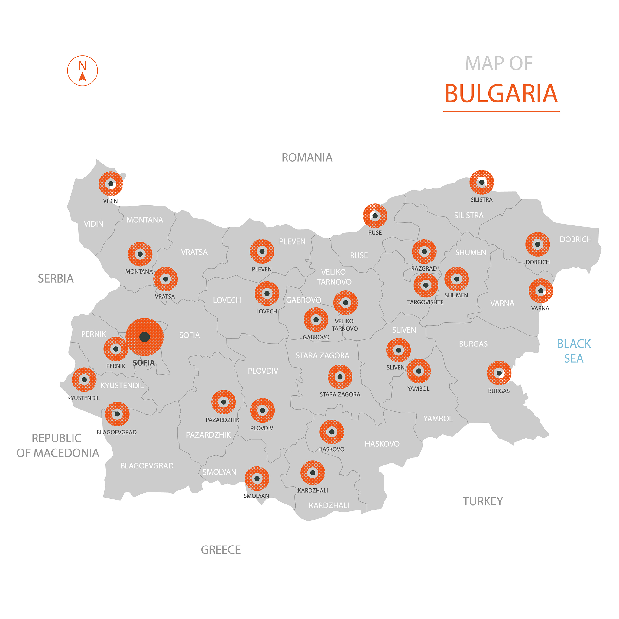 bulgaria map with administrative divisions