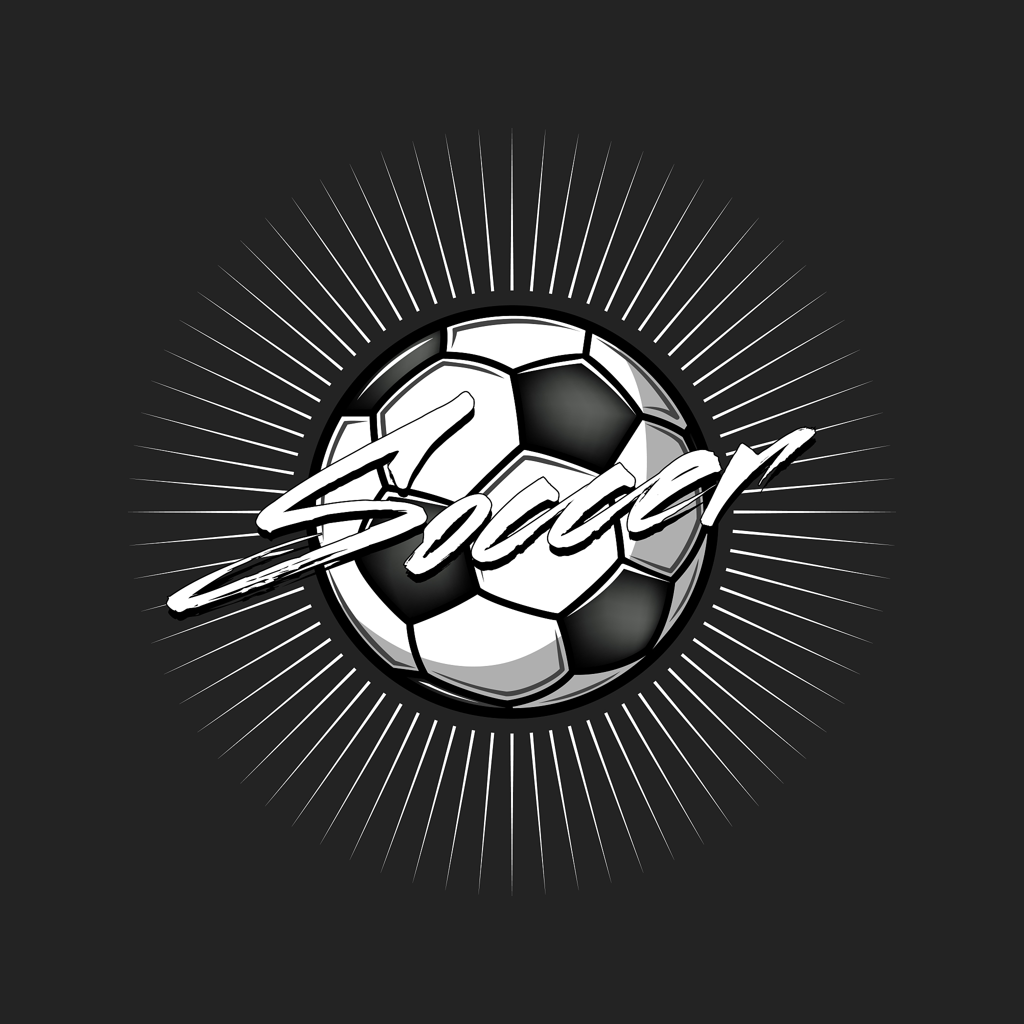 soccer ball with sunburst on isolated background