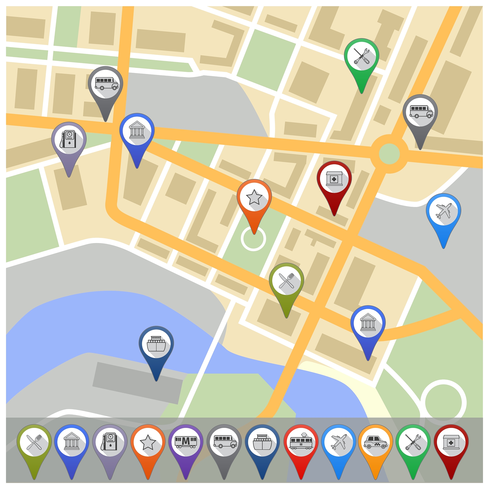 map with gps icons