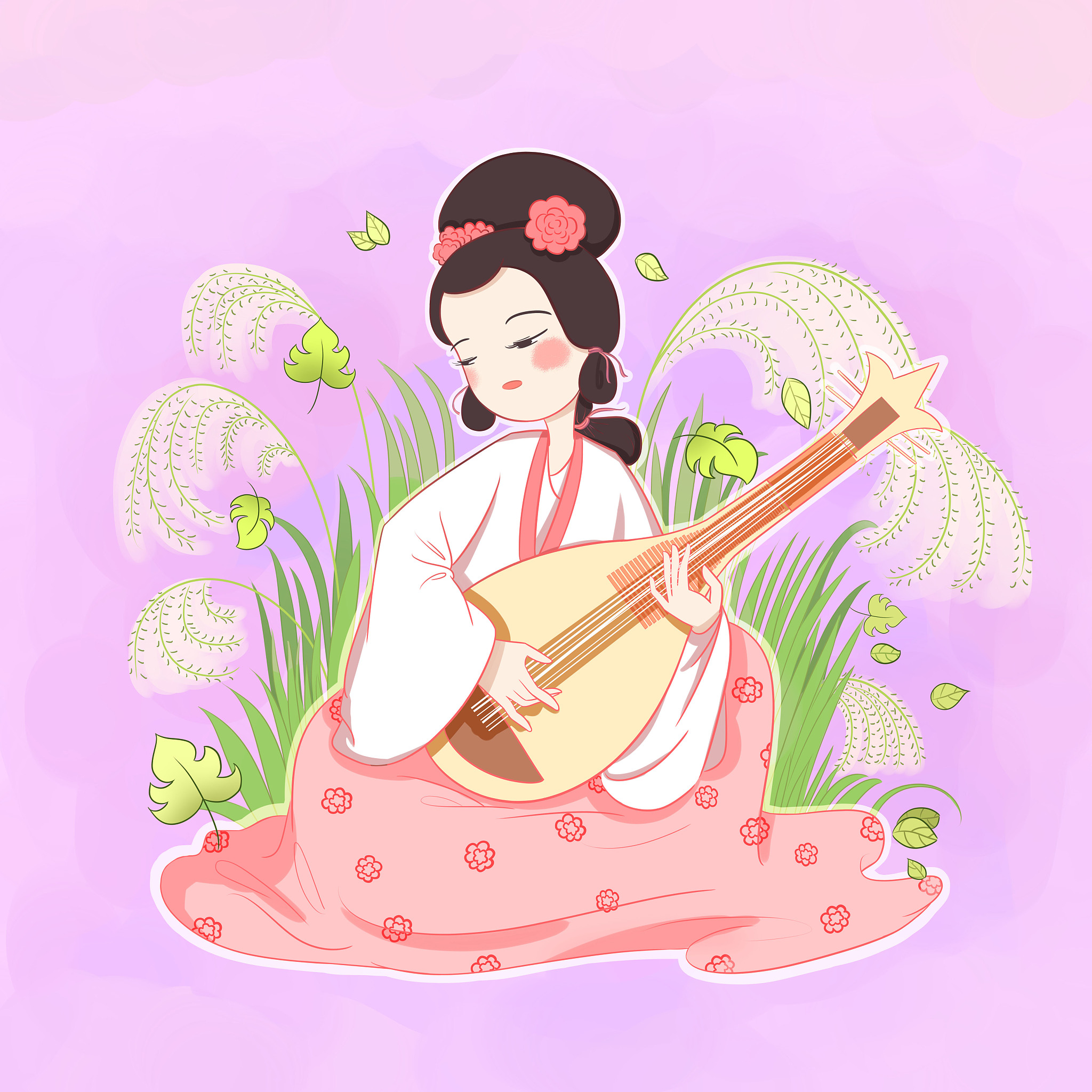 枇杷女插画