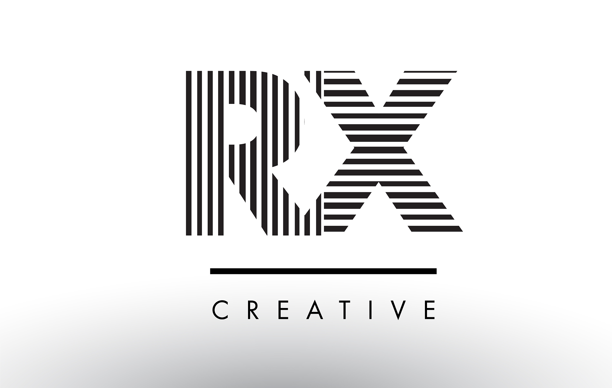 rx r x black and white lines letter logo design
