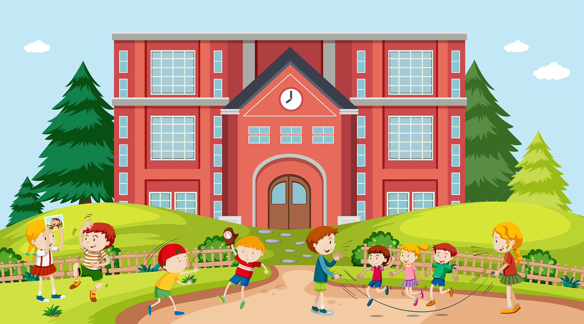 active kids playing in outdoor scene
