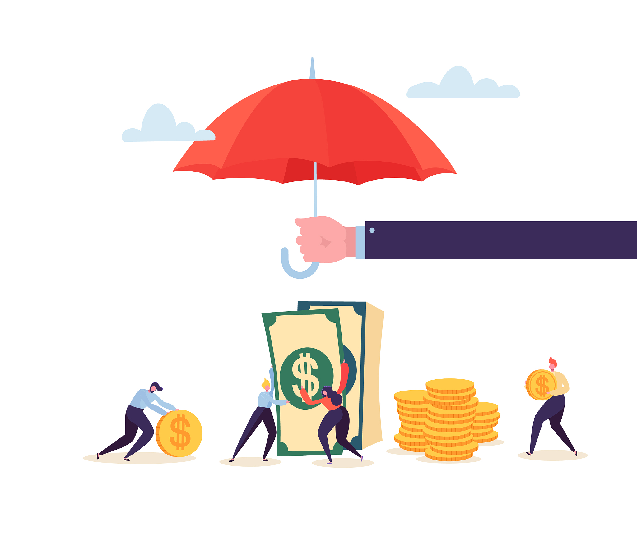 insurance agent holding umbrella over money