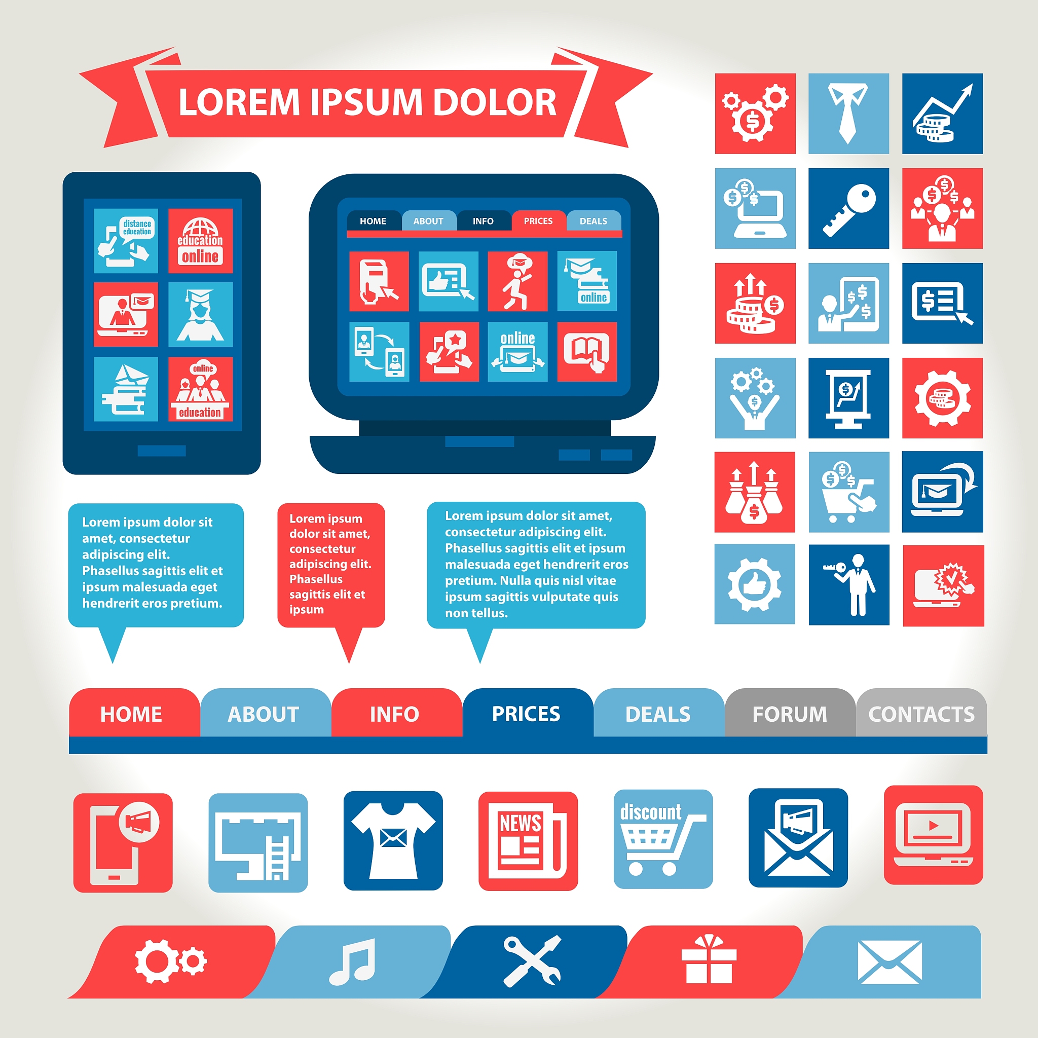 web and mobile flat design elements