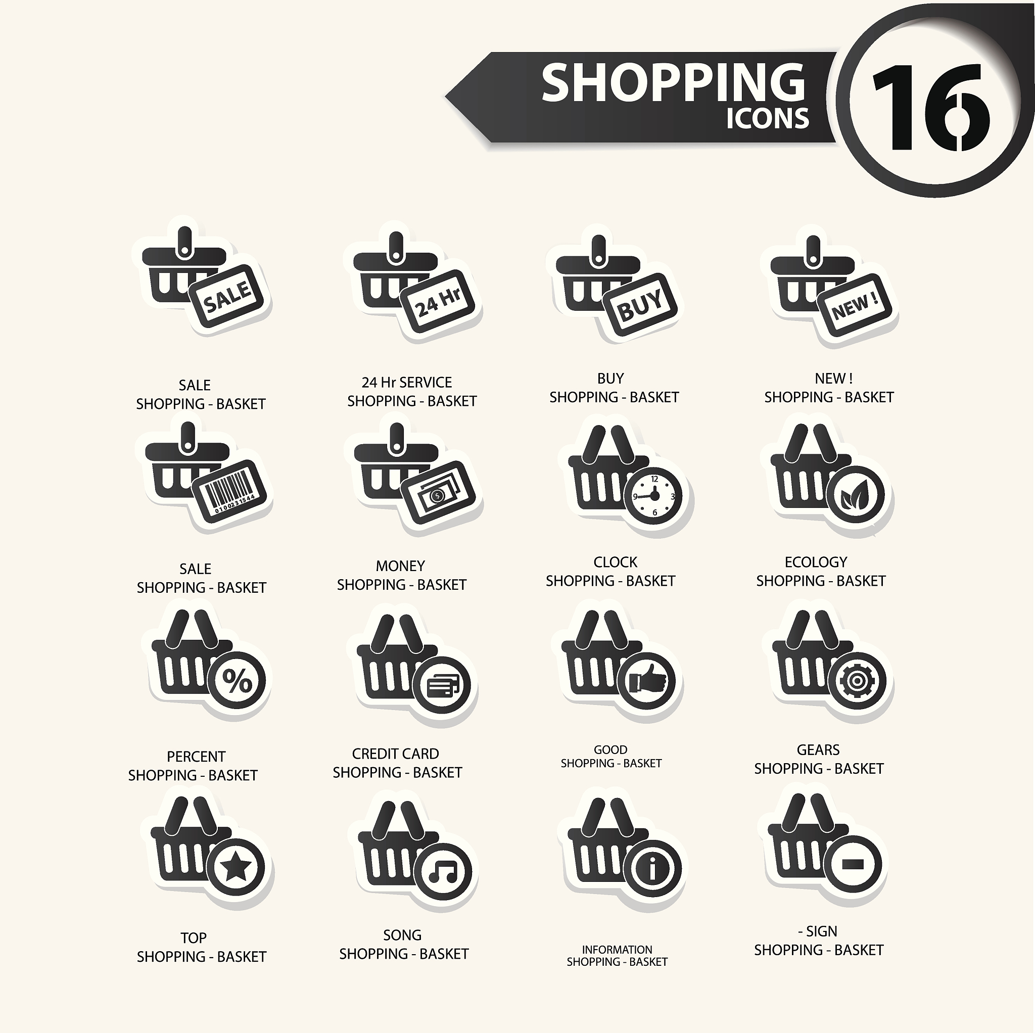 shopping icons,black version,vector