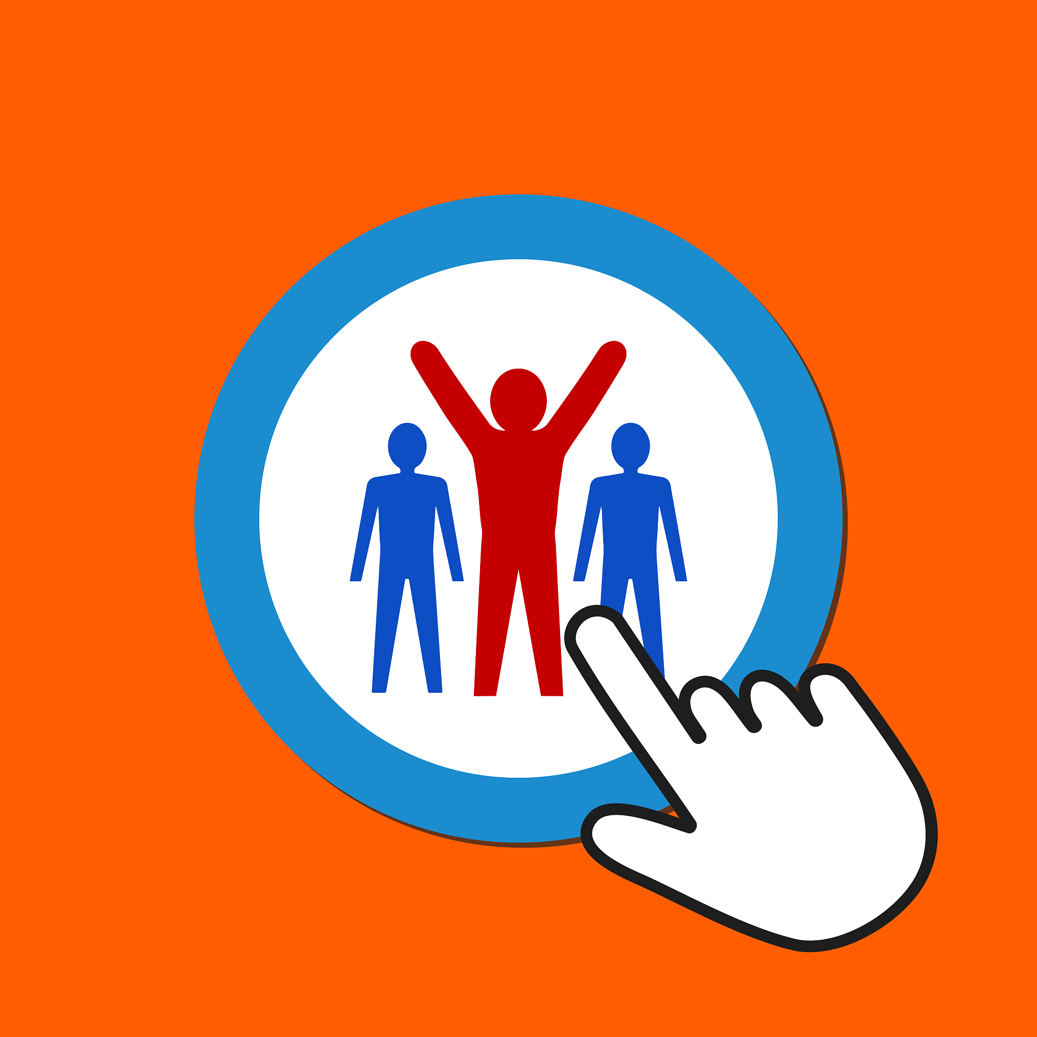 three male figures icon. team, leadership concept. hand mouse cu