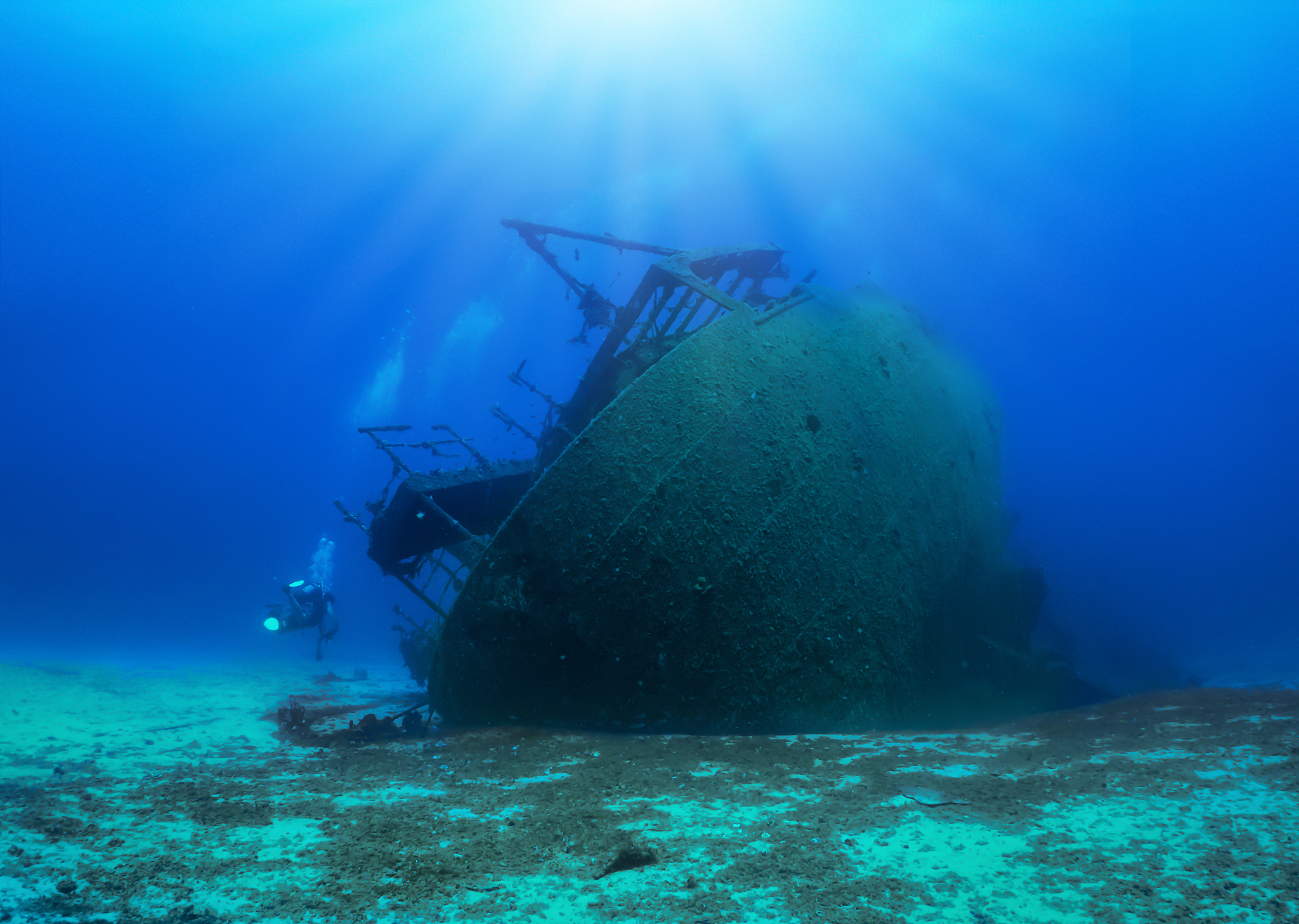 abandoned ship in sea