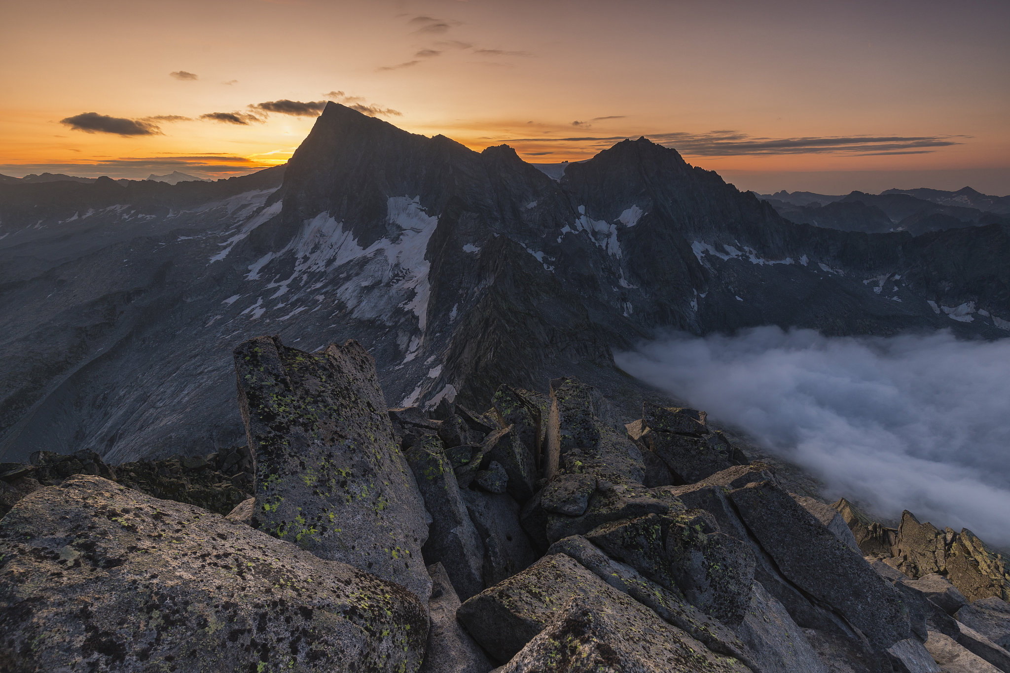 adamello peak at sunrise, adamello park, lombardy, italy