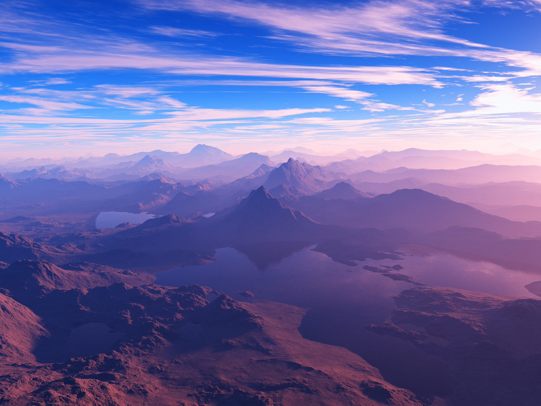 mountain landscape with lakes 3d rendering design background