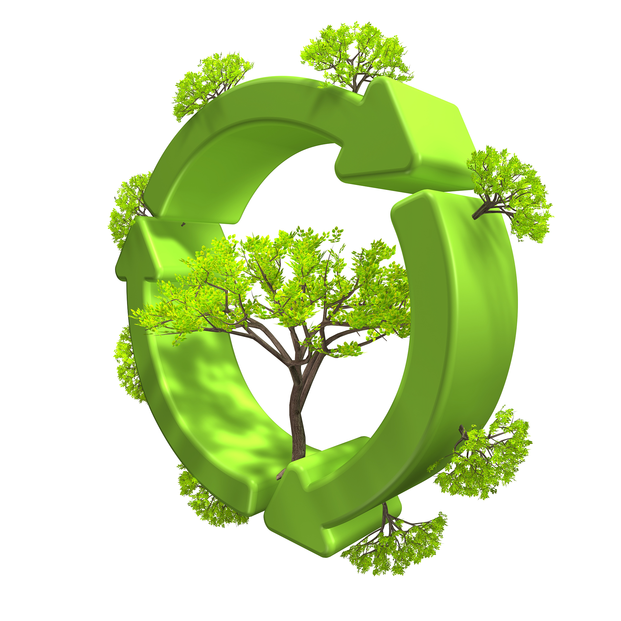 green energy arrows in a circle with trees
