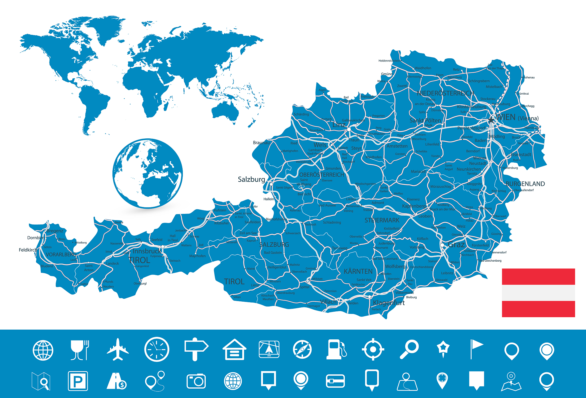austria map and map navigation set