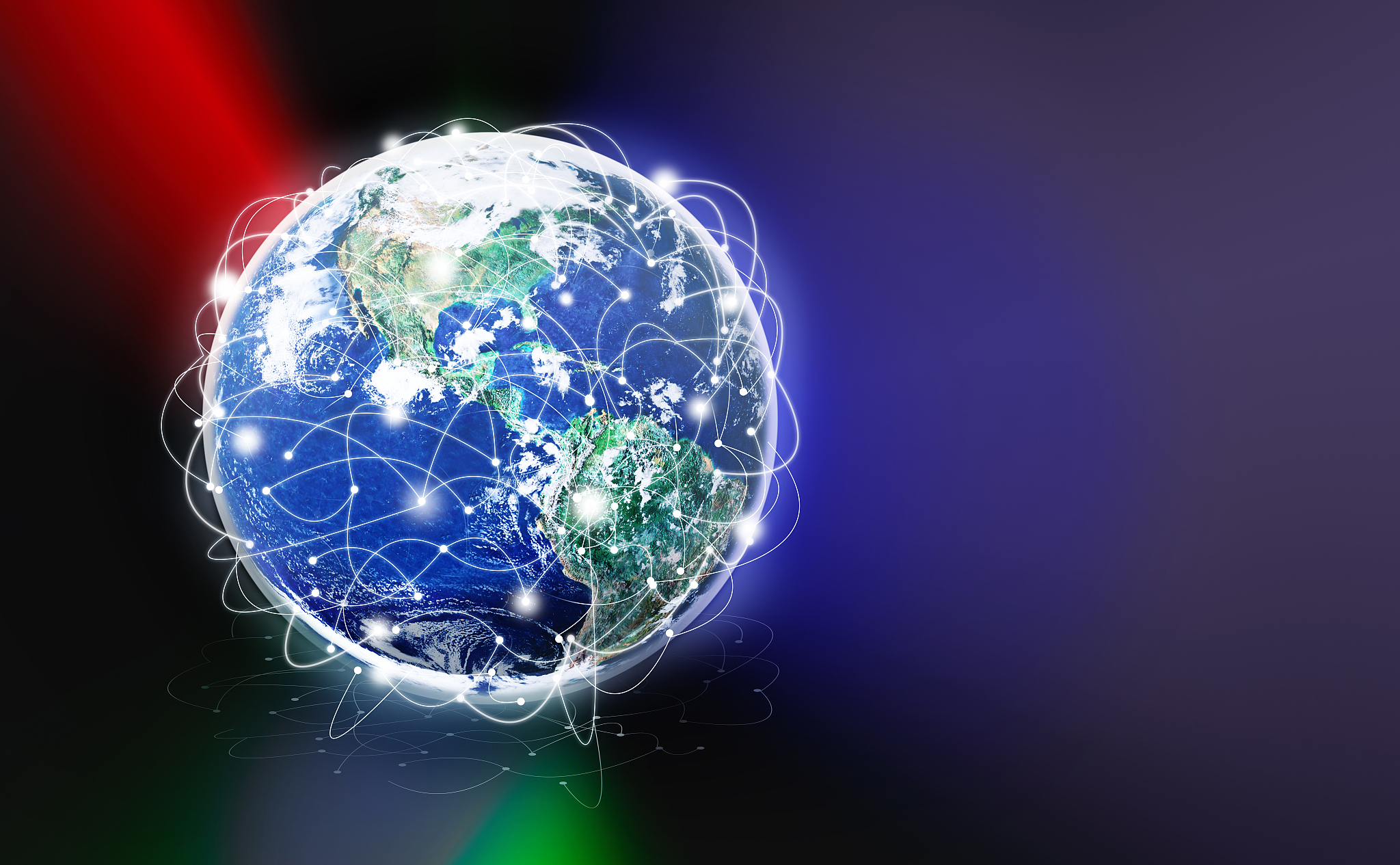 earth with a lot of white connection lines, busy information fro