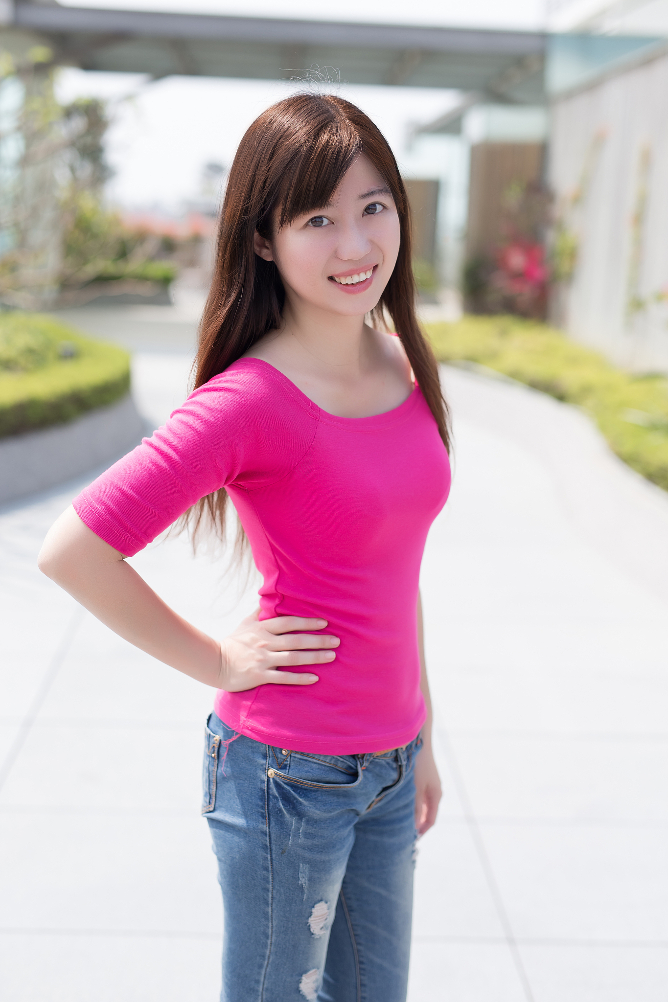 woman smile happily