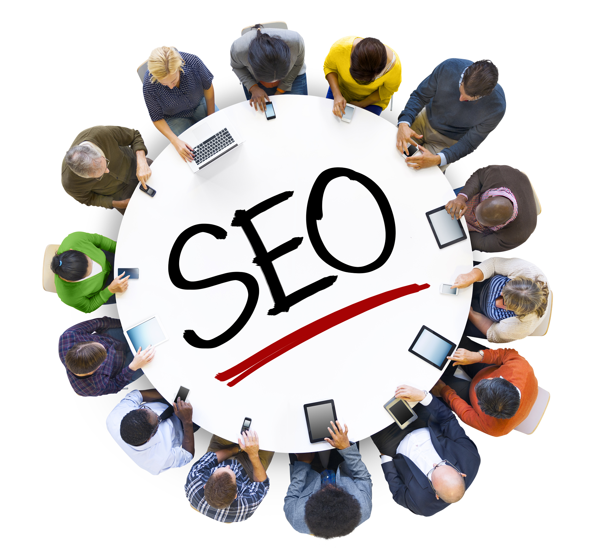 multiethnic group of people and seo concept