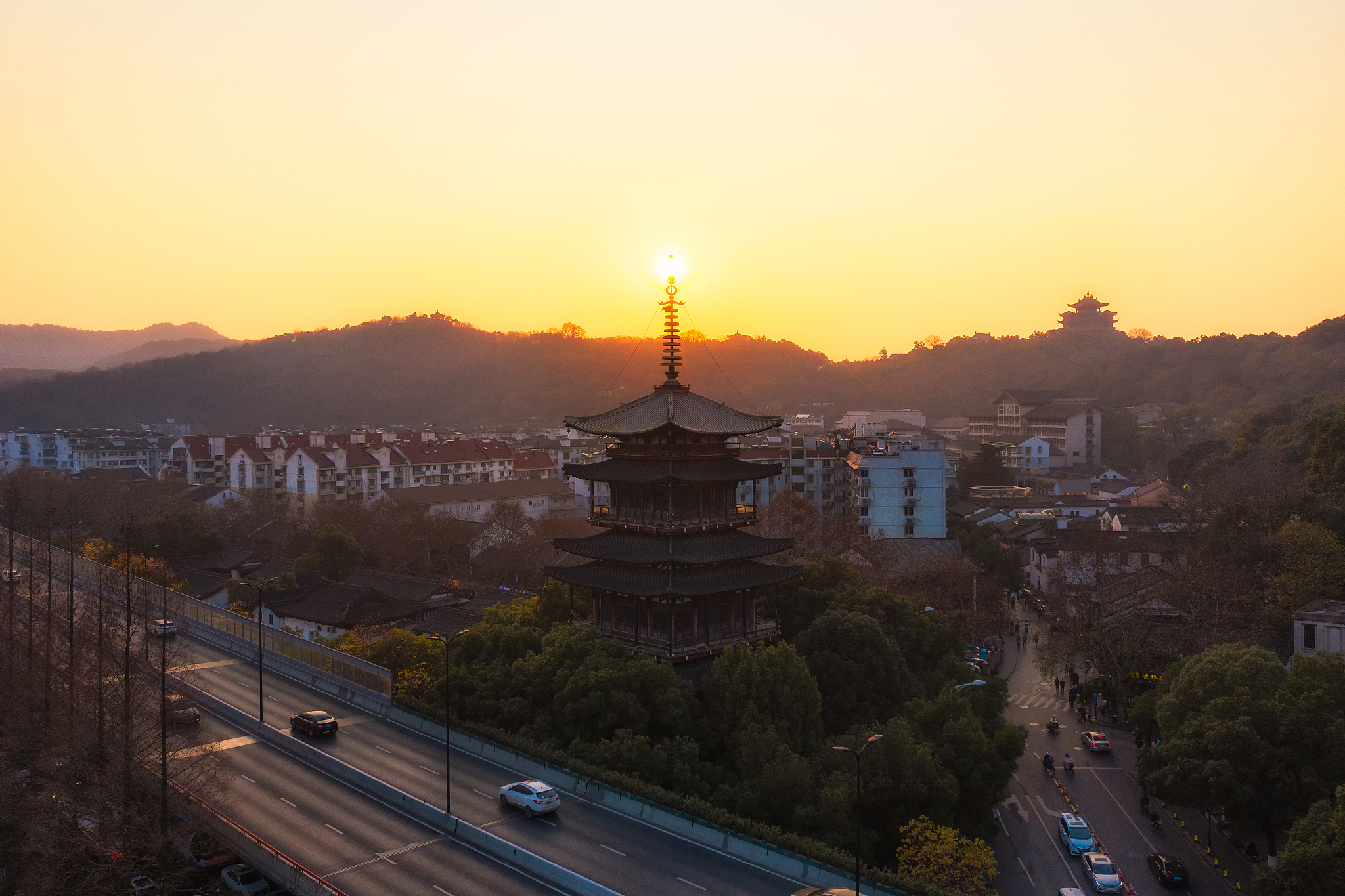 杭州望仙阁日落
