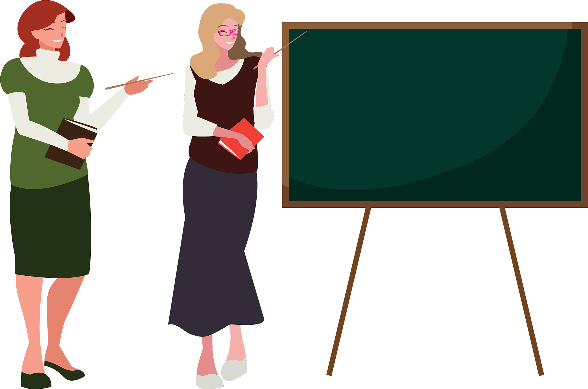 female teachers couple with textbooks and