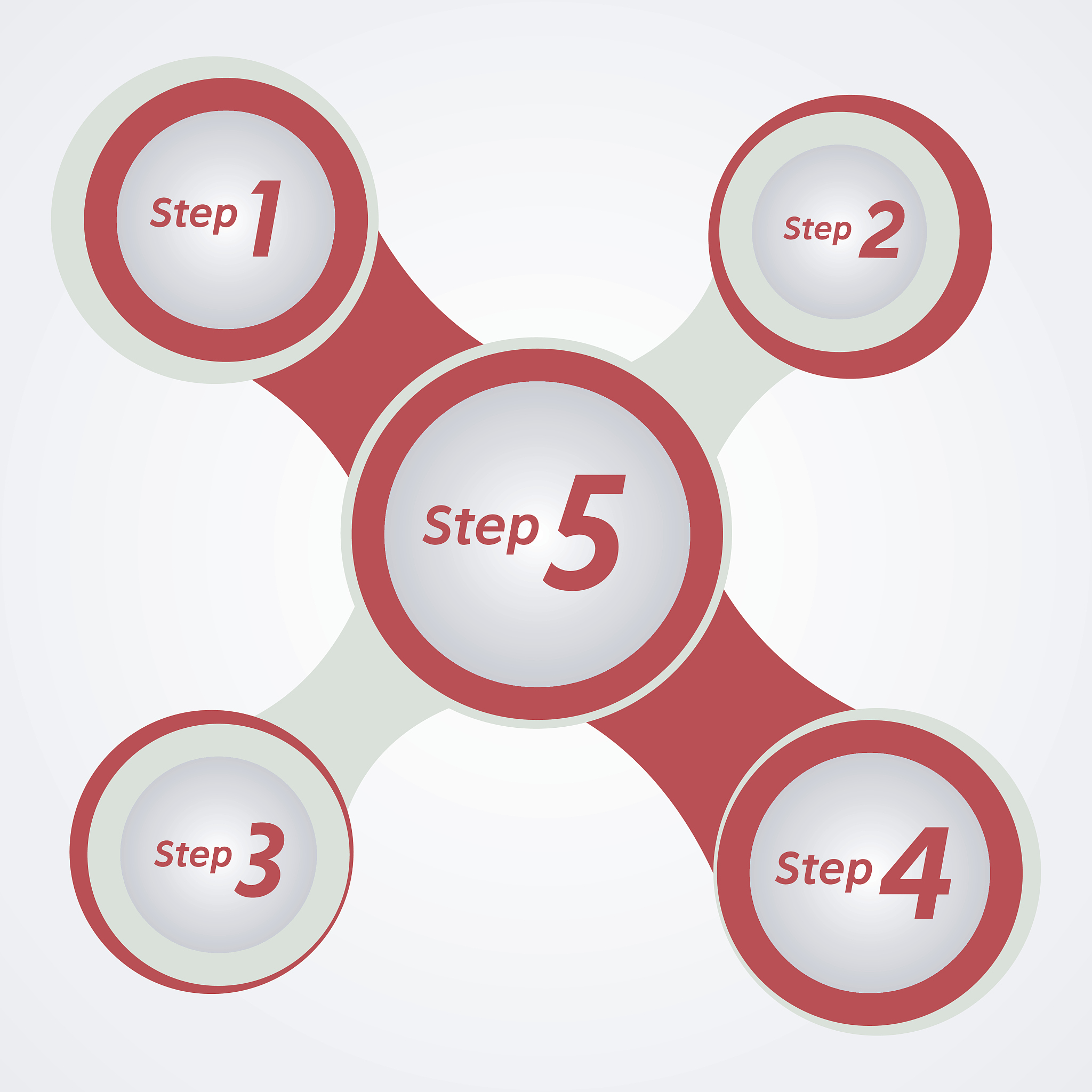 five steps infographics. red and blue 1 2 3 4 5 circles vector