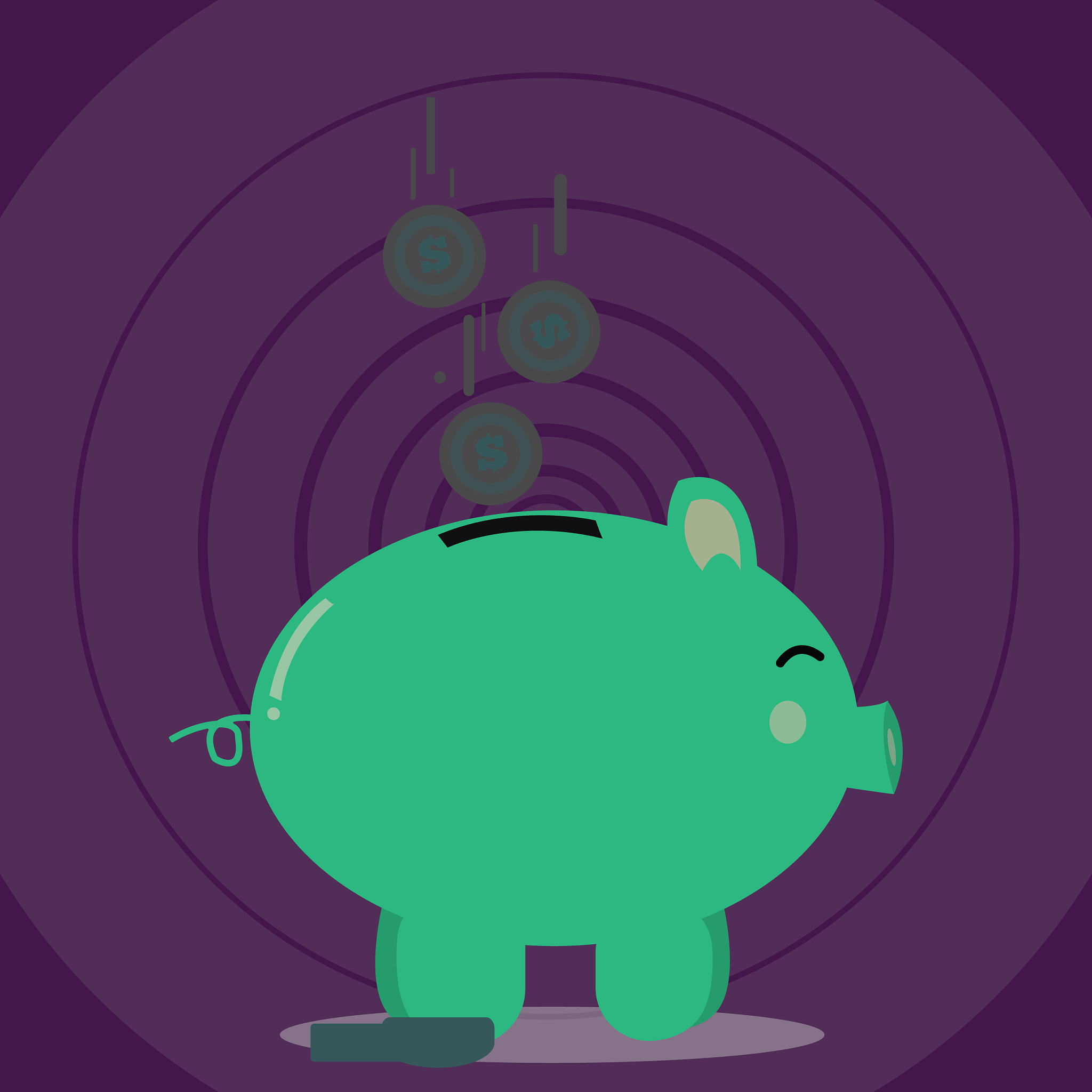 colorful piggy bank side view with
