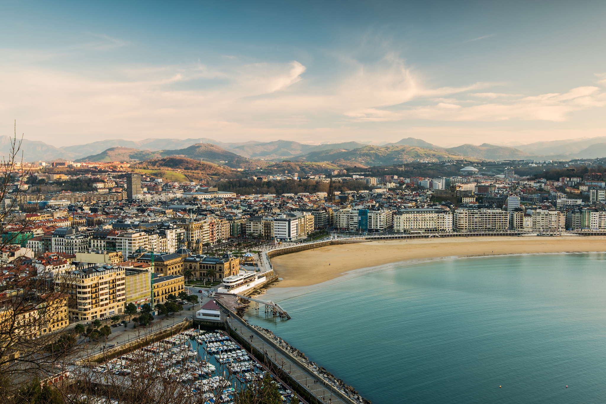 san sebastian cityscape at winter sunset