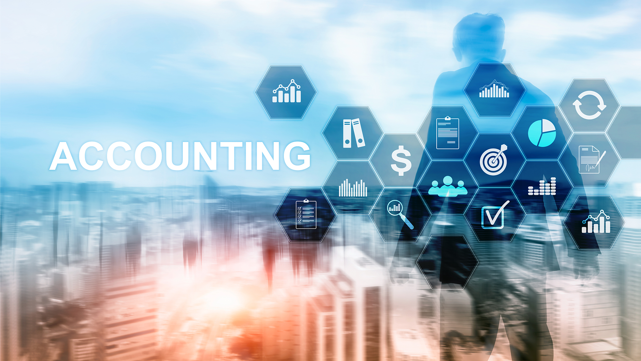 accounting, business and finance concept on virtual screen.