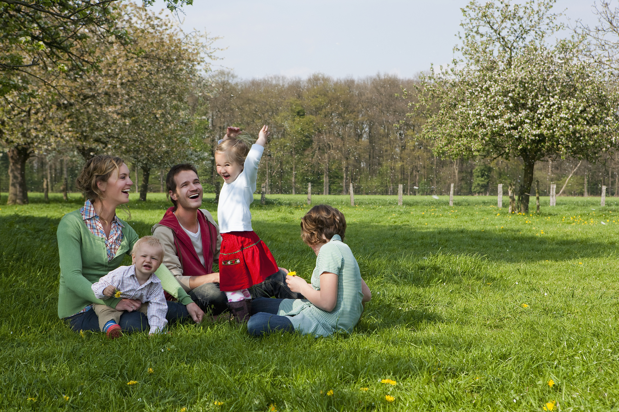 family sitting in a field