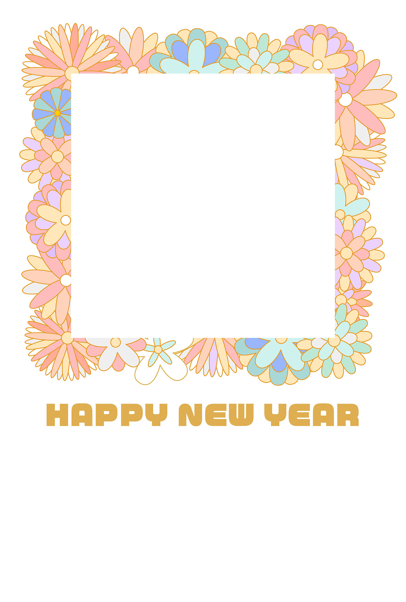 pastel color floral photo frame new year card