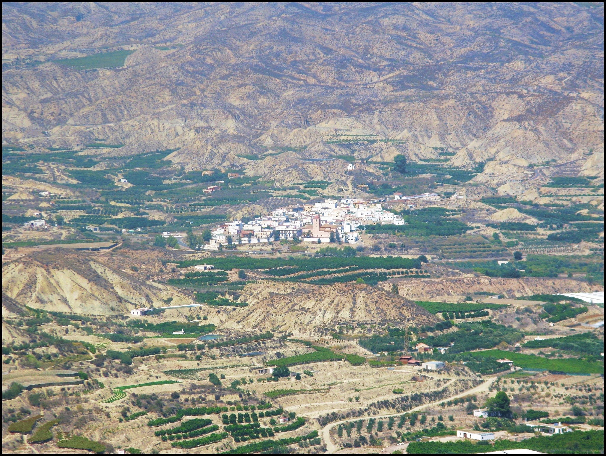 high angle view of city or village in mountain range