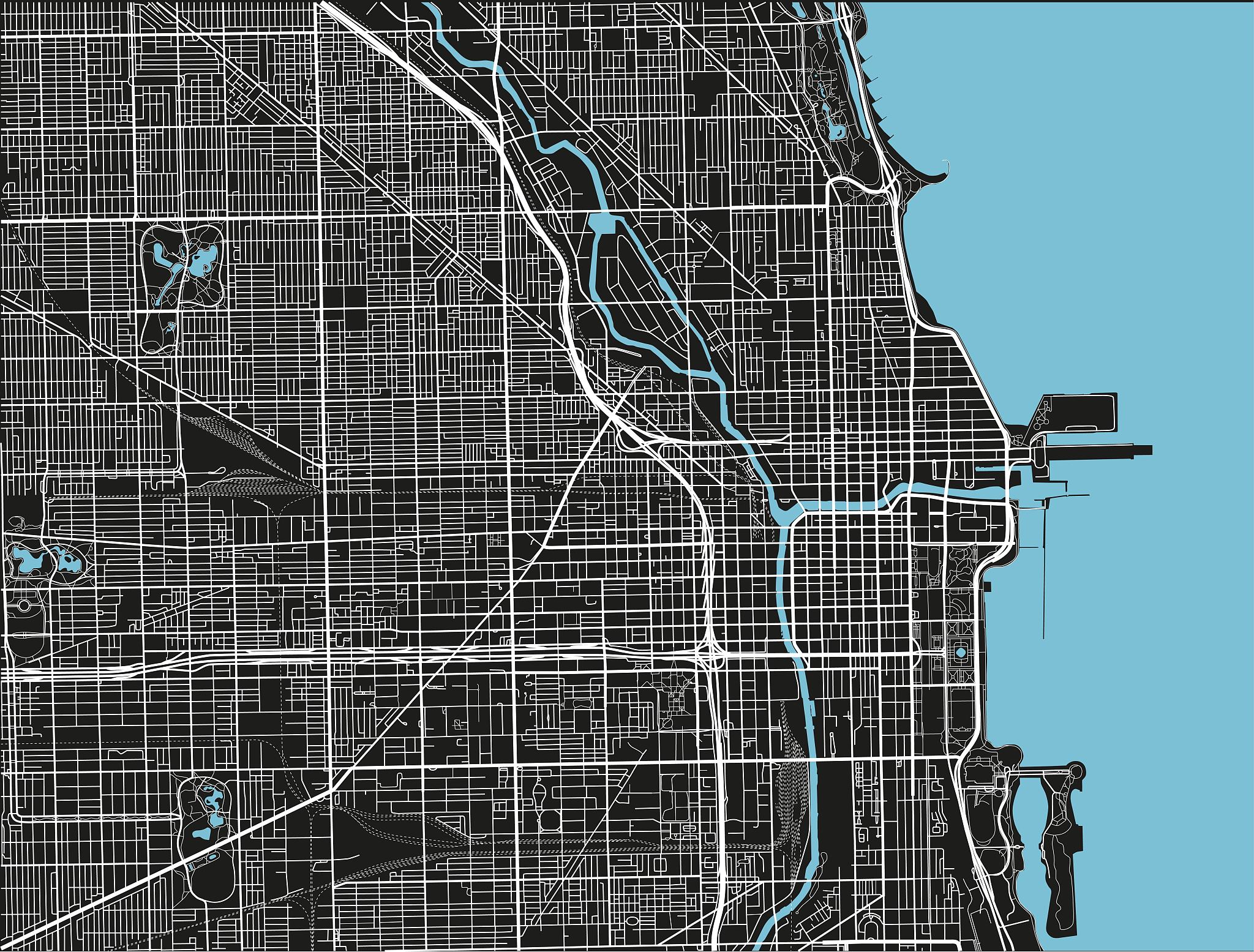 black and white vector city map of chicago.