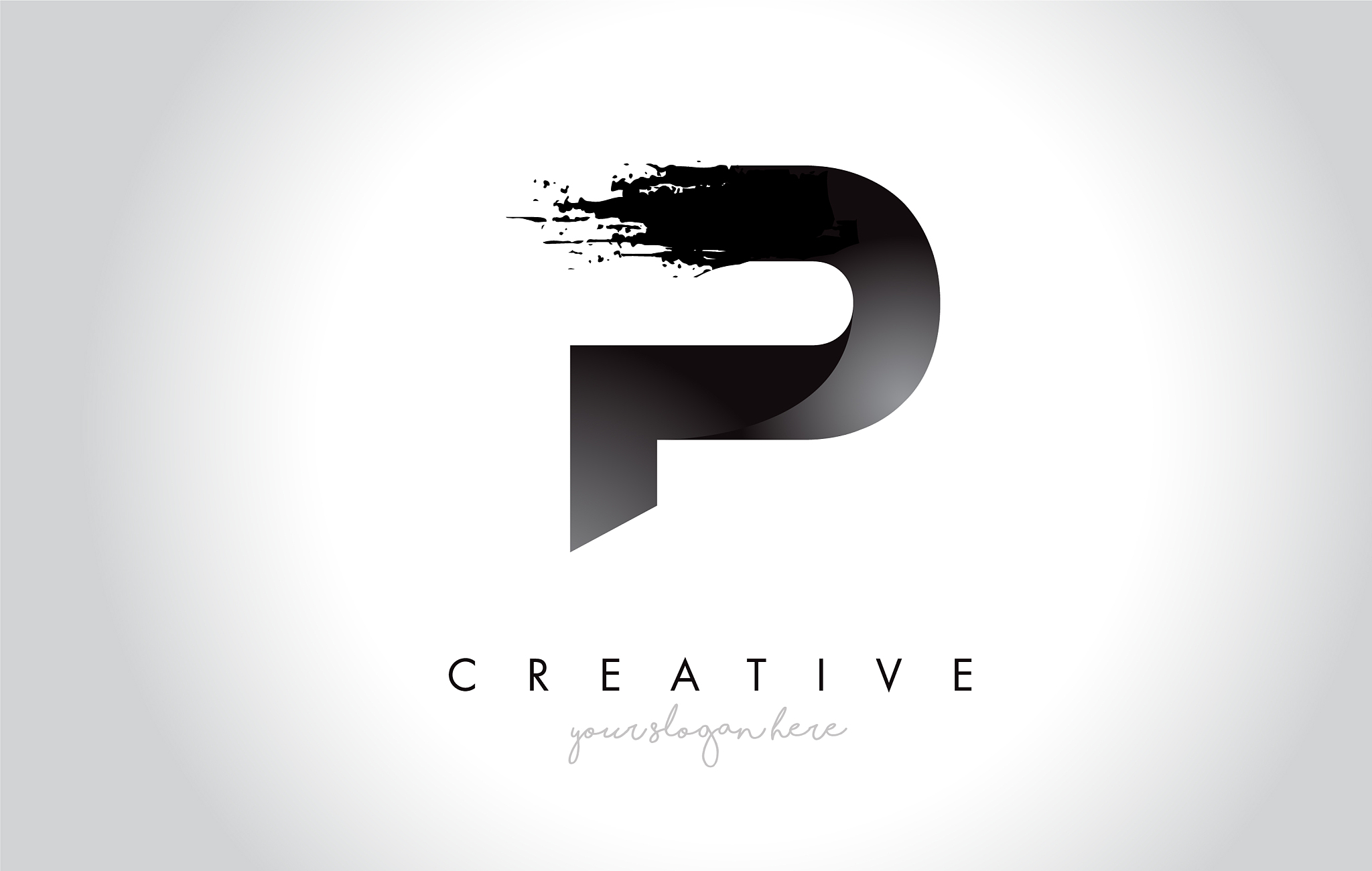 p letter design with brush stroke and modern 3d