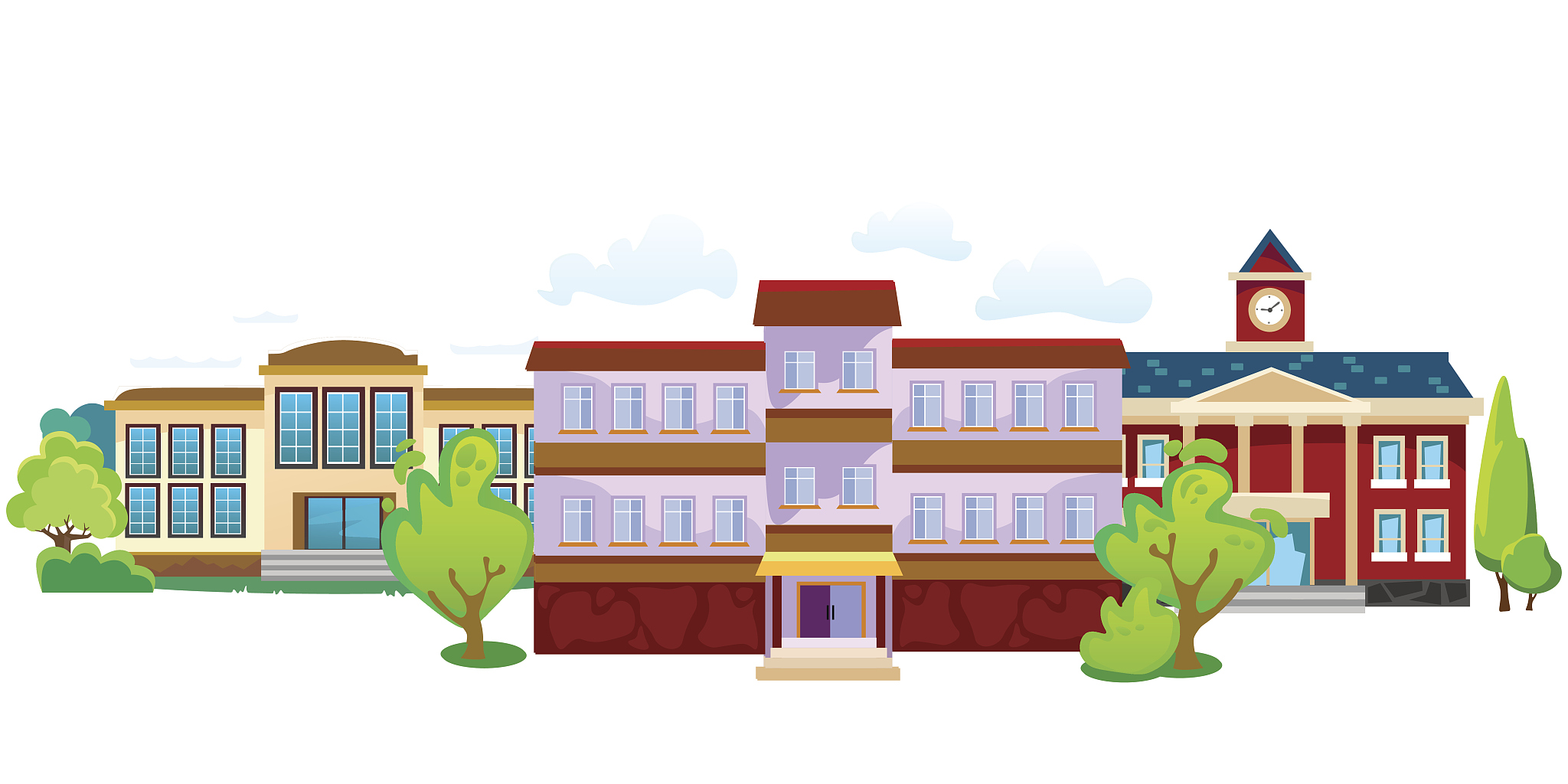 modern school buildings exterior, student city concept, elementa