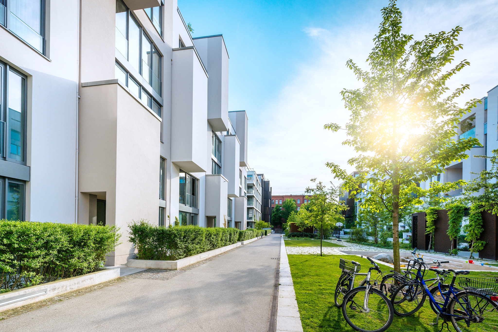 apartment houses in the evening sun