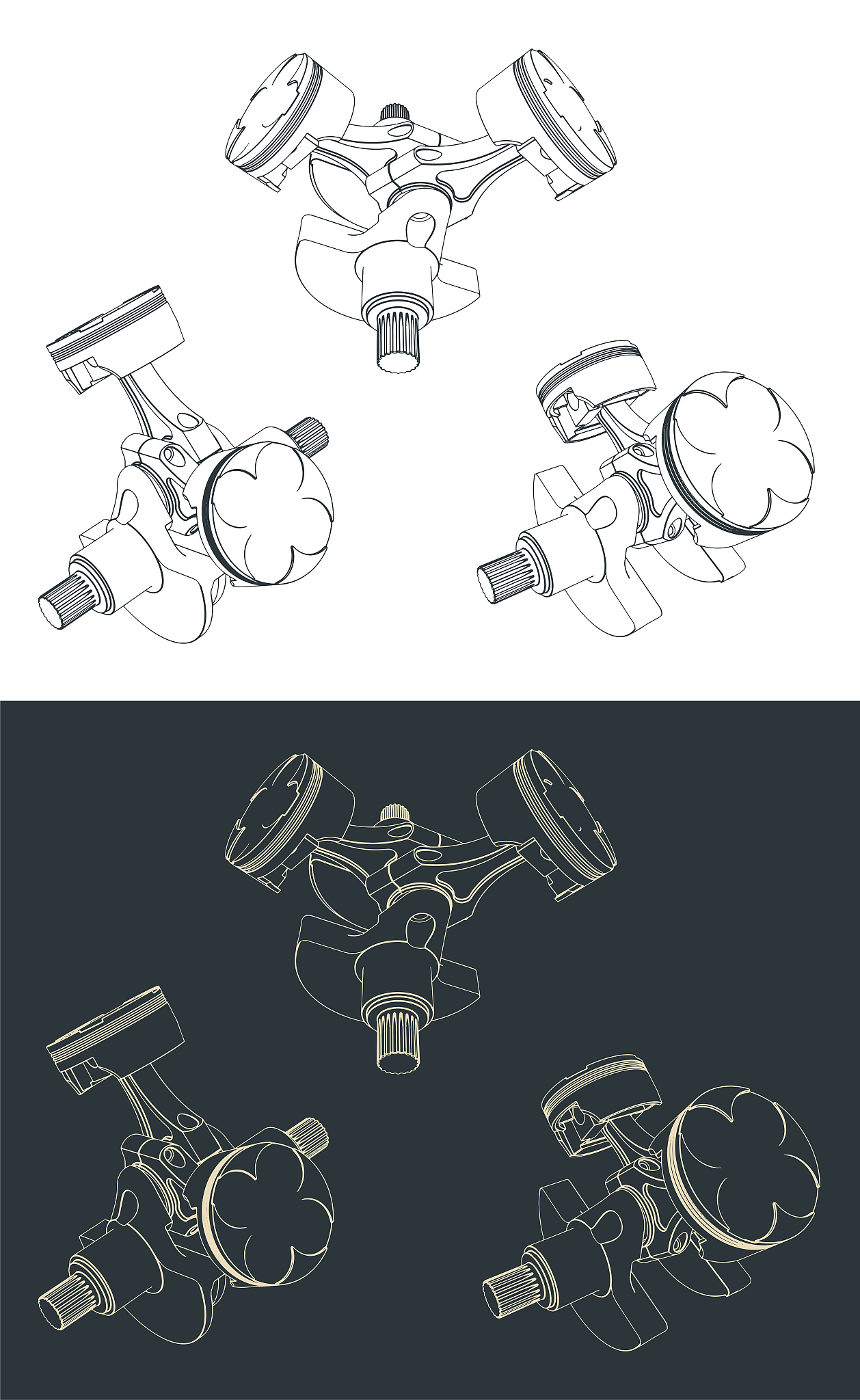 two-cylinder engine piston block drawing