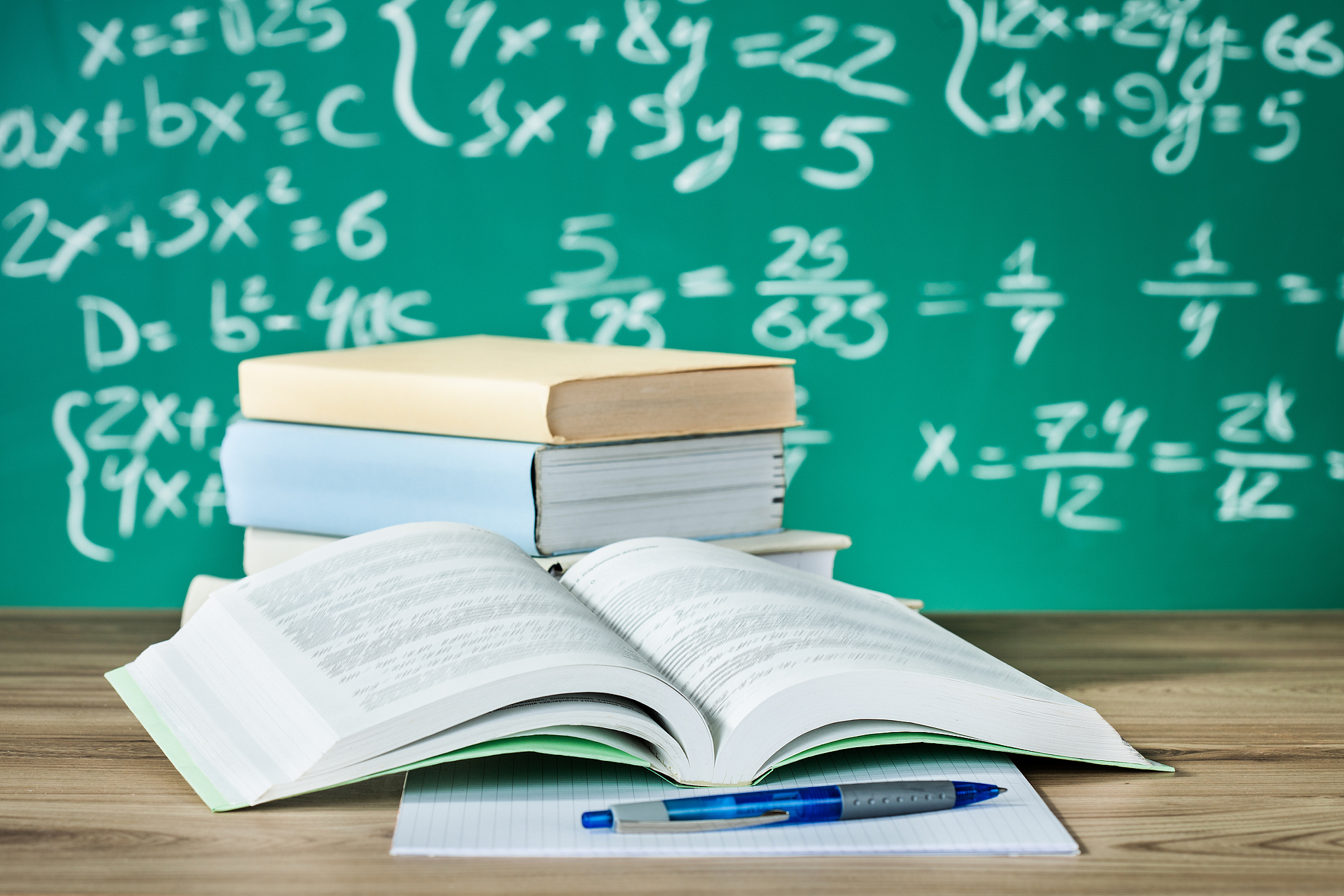 school textbooks on a desk