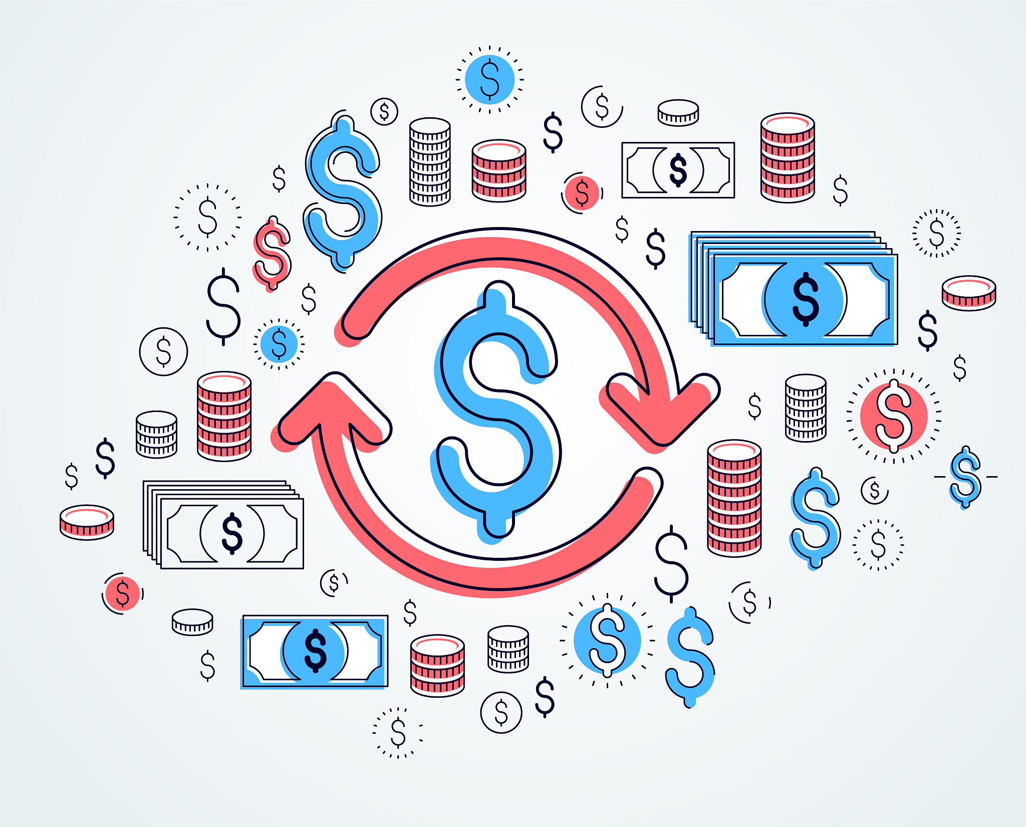dollar sign and loop arrow currency exchange