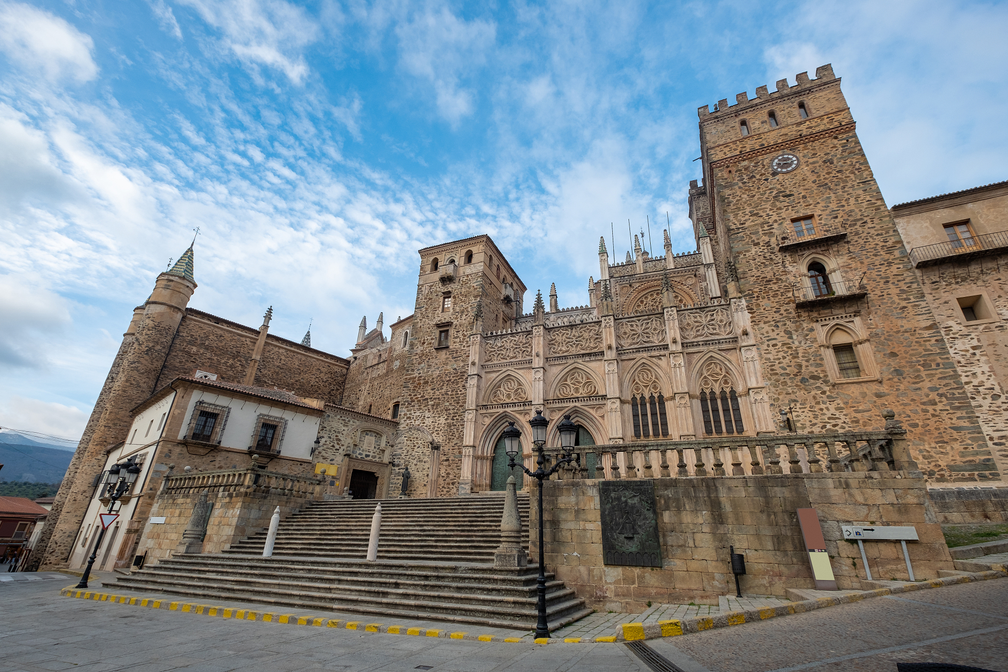 main view of the royal monastery of guadalupe, caceres, extremad