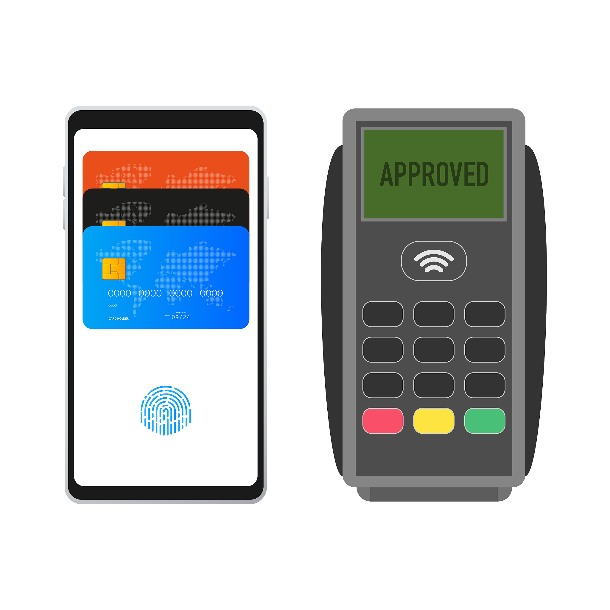 pos terminal and smartphone on a white background. vector illust