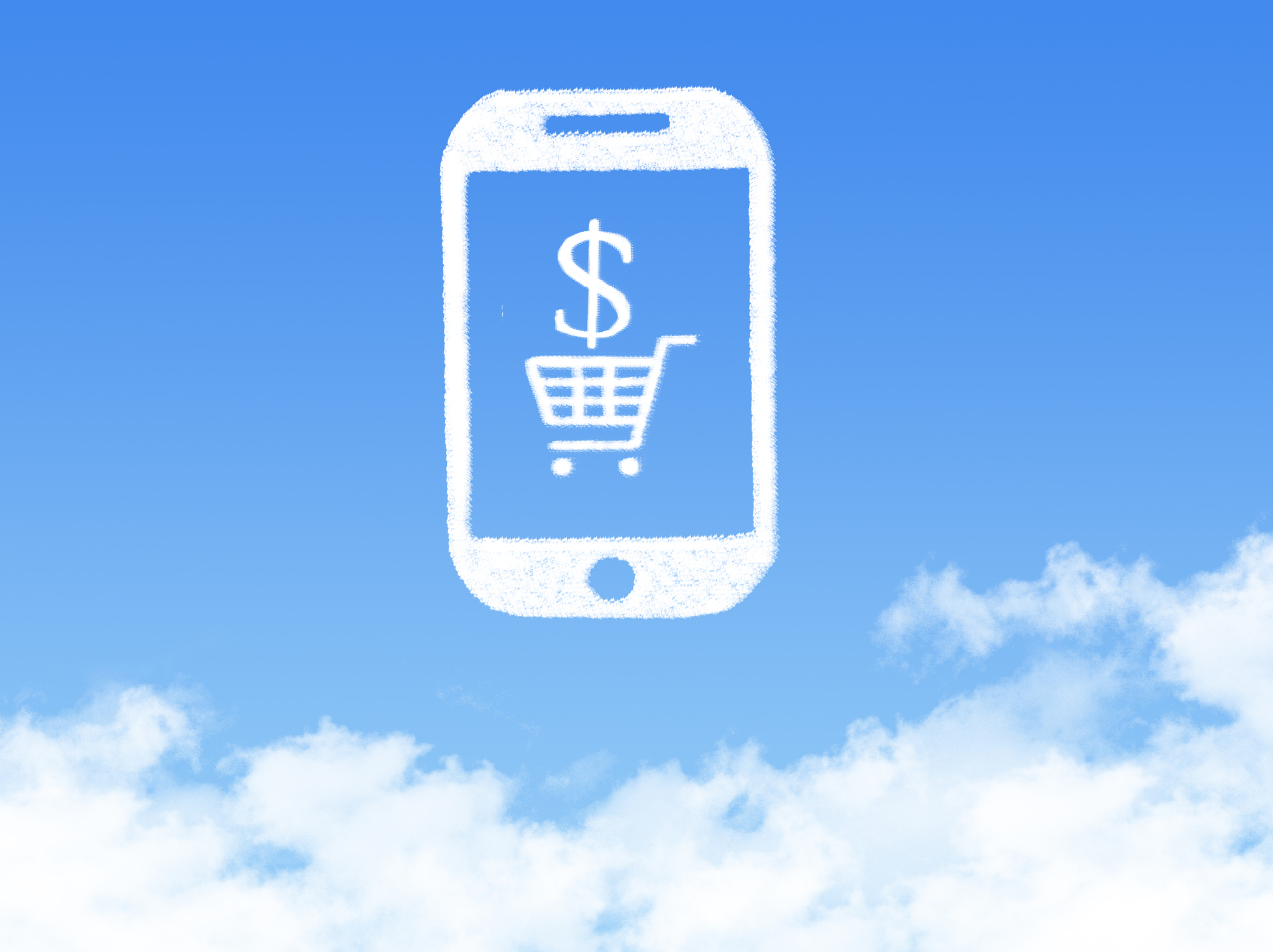 cloud computing concept. mobile phone shopping cart cloud shape