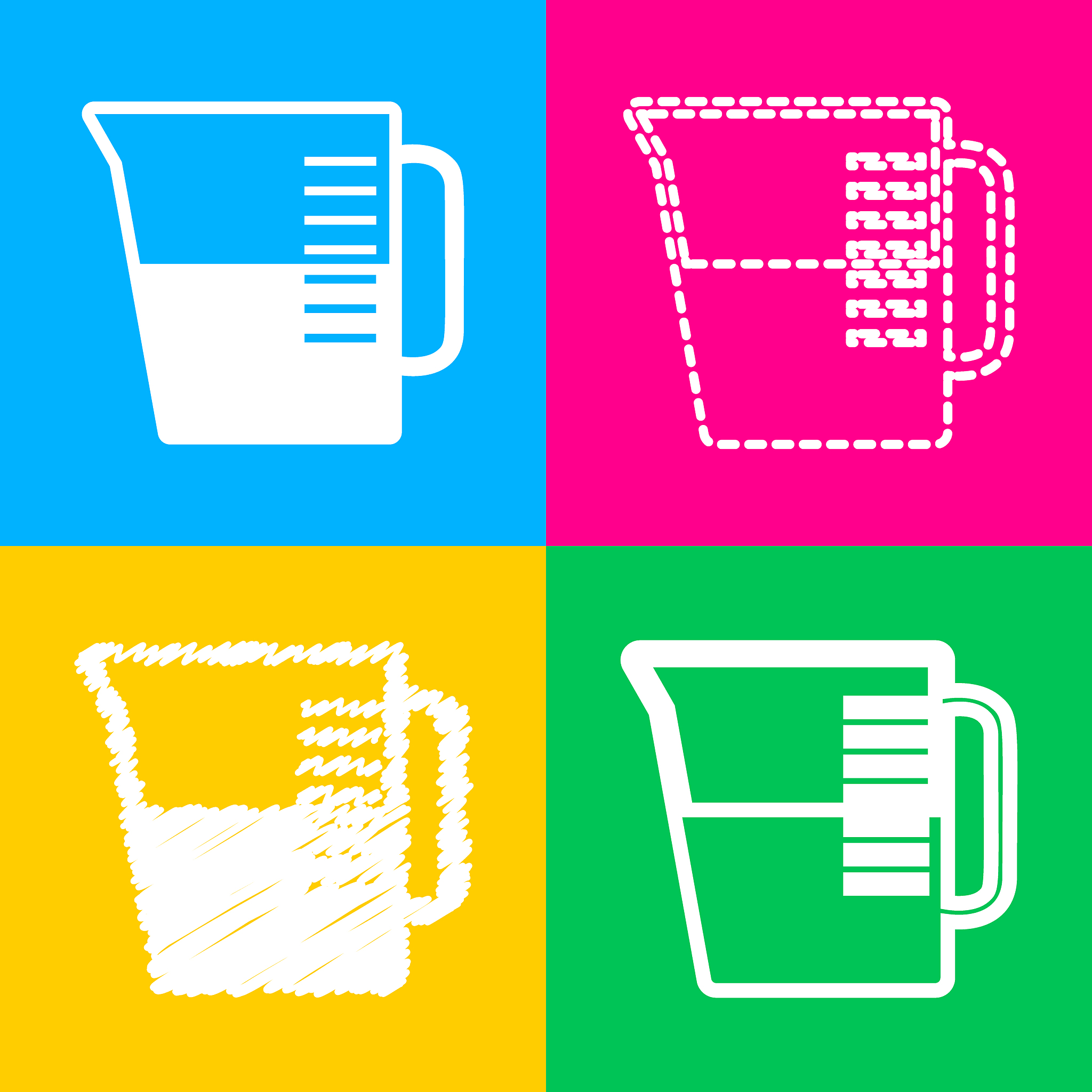 beaker sign four styles of icon on four color
