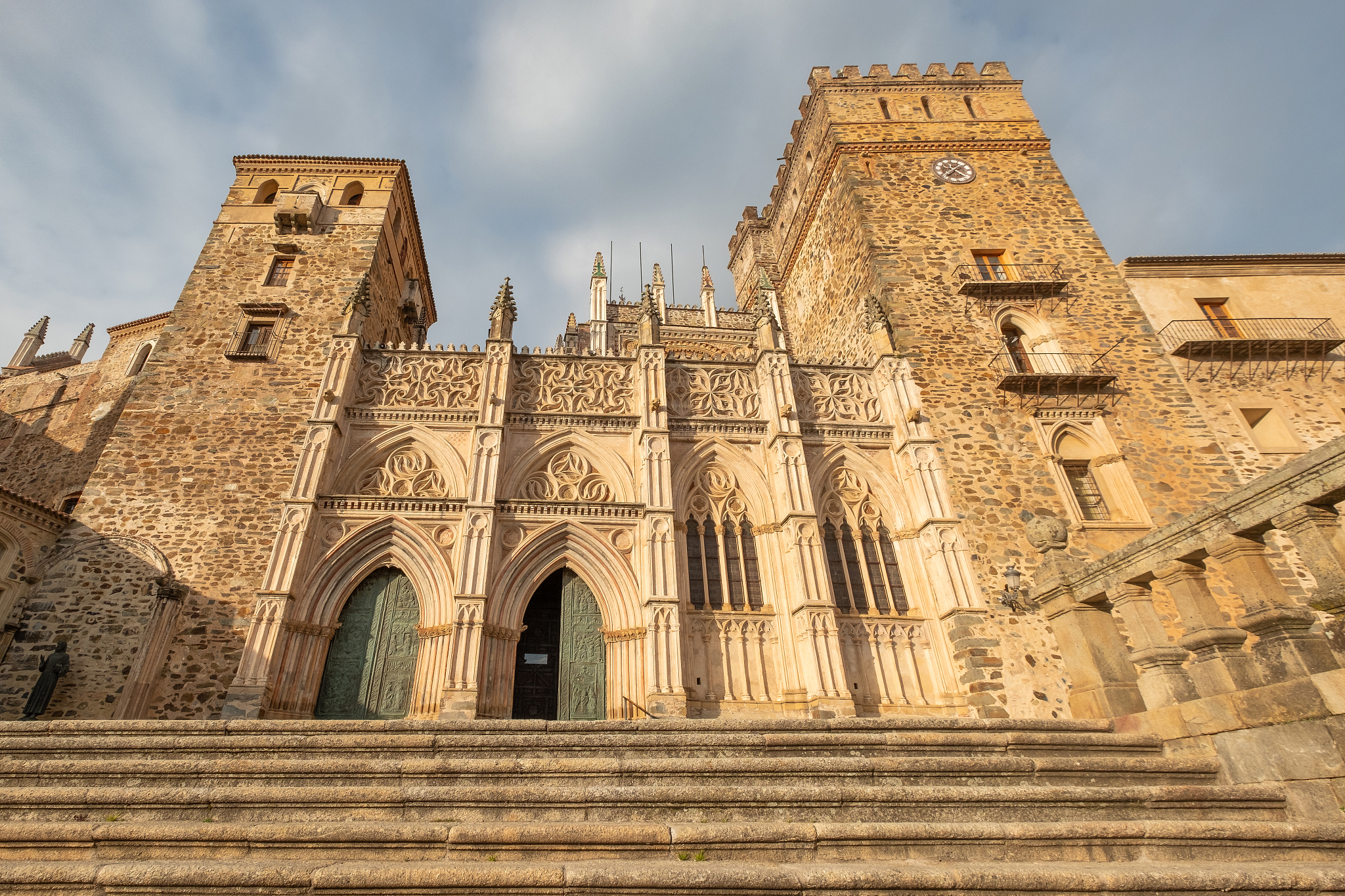 main view of the royal monastery of guadalupe, caceres, extremad