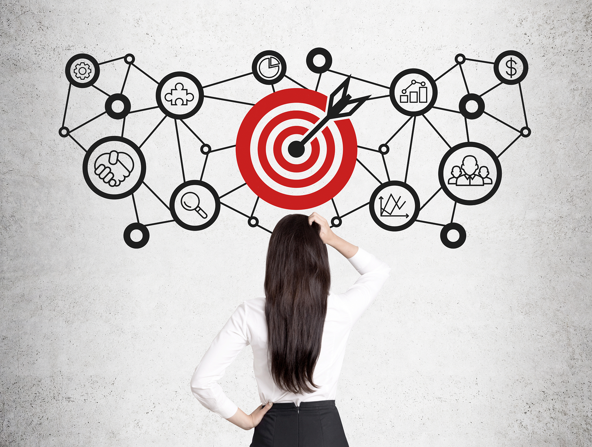 rear view of girl and a network target
