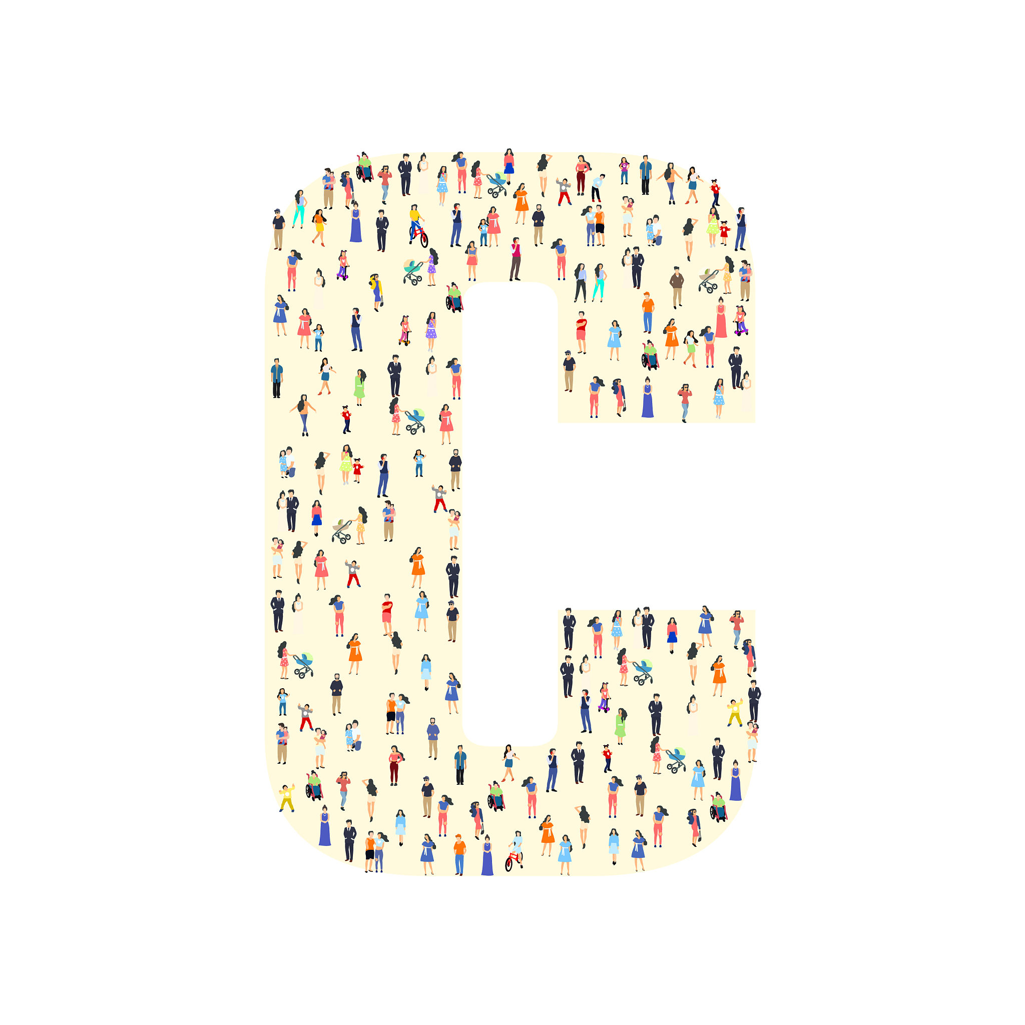 large group people in letter c form people