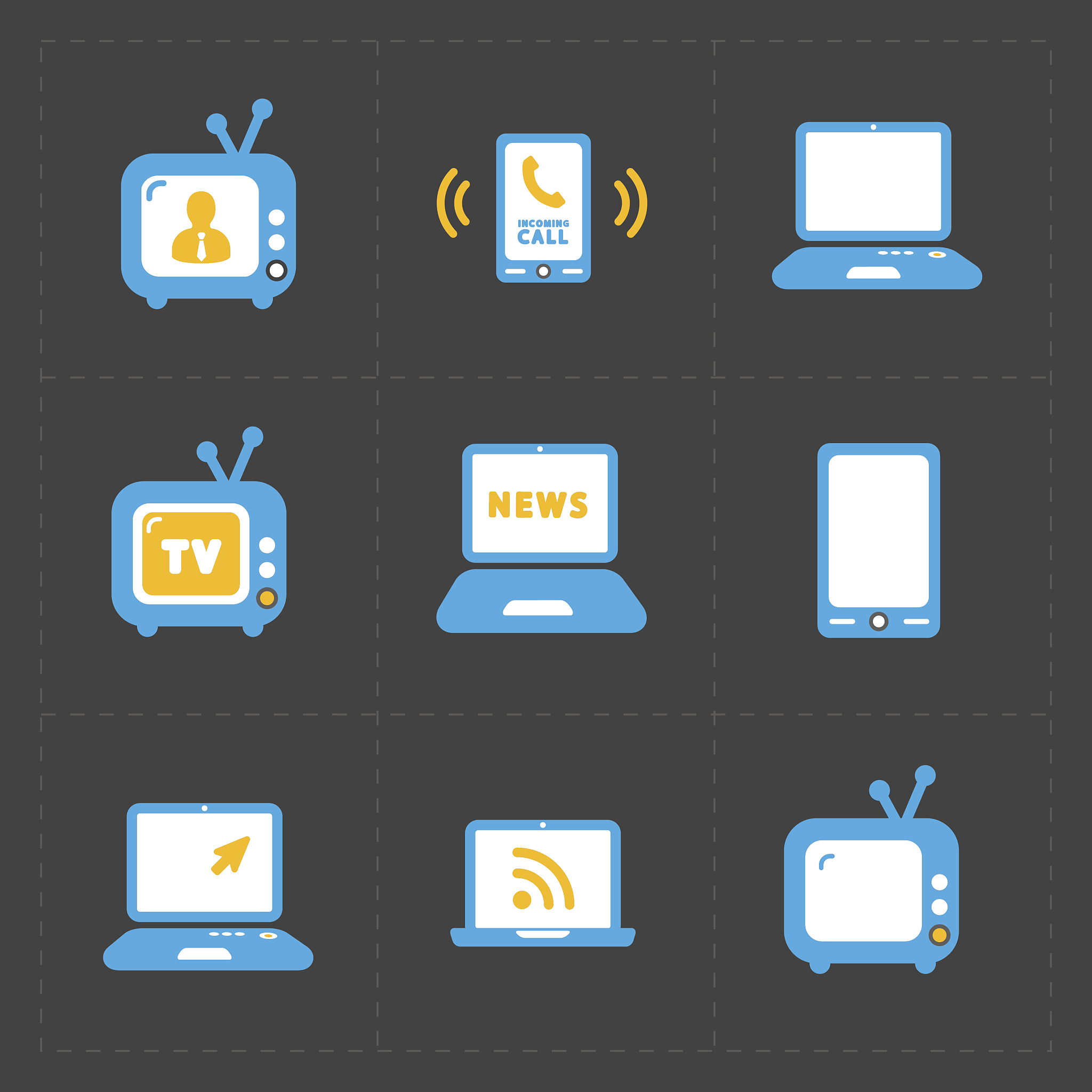 vector media icons set on dark background
