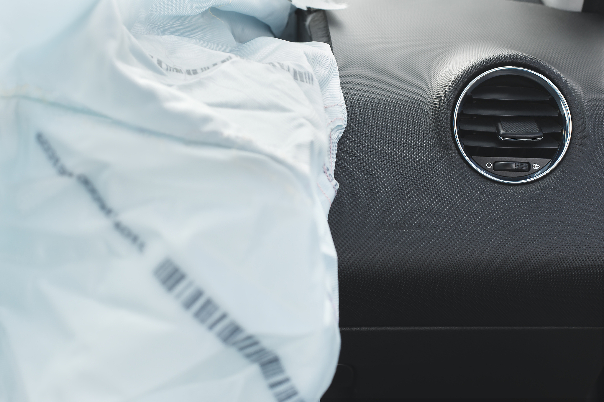 car crash air bag, blue,  inscription airbag